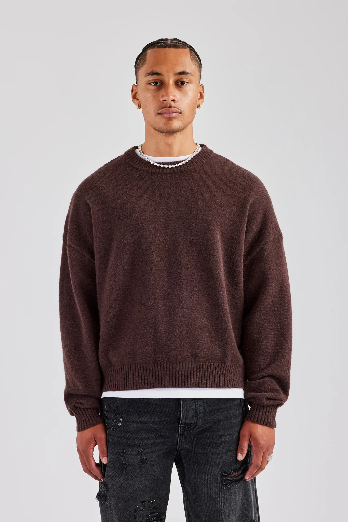 Cernucci Fluffy Intarsia Sweater - Chocolate - Image 2