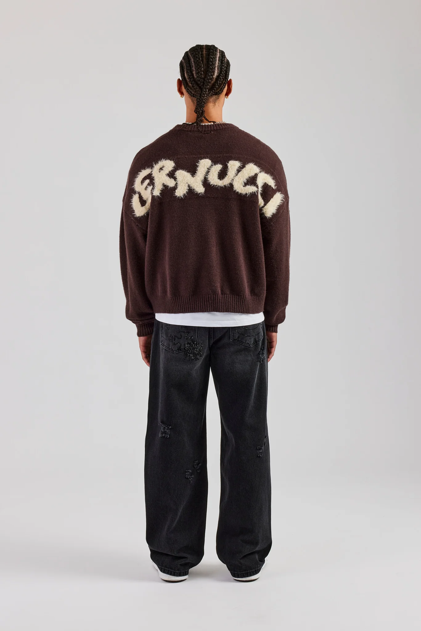 Cernucci Fluffy Intarsia Sweater - Chocolate - Image 3