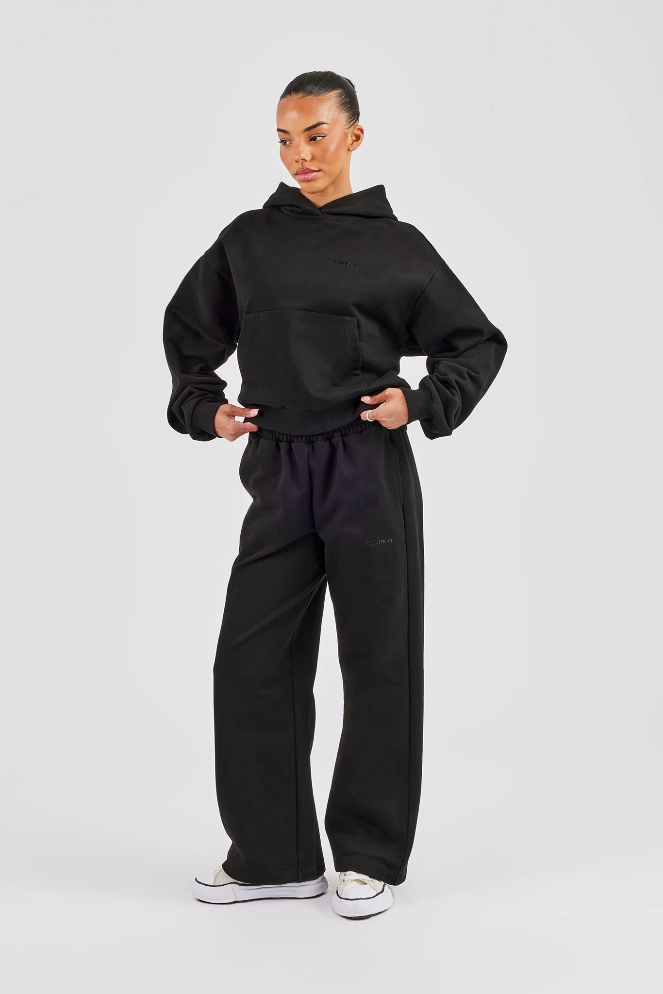 Cernucci Bubble Boxy Hoodie & Wide Leg Jogger - Black - Image 4
