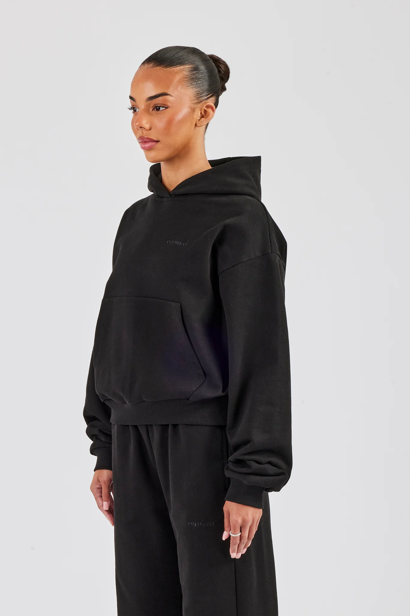 Cernucci Bubble Boxy Hoodie & Wide Leg Jogger - Black - Image 9