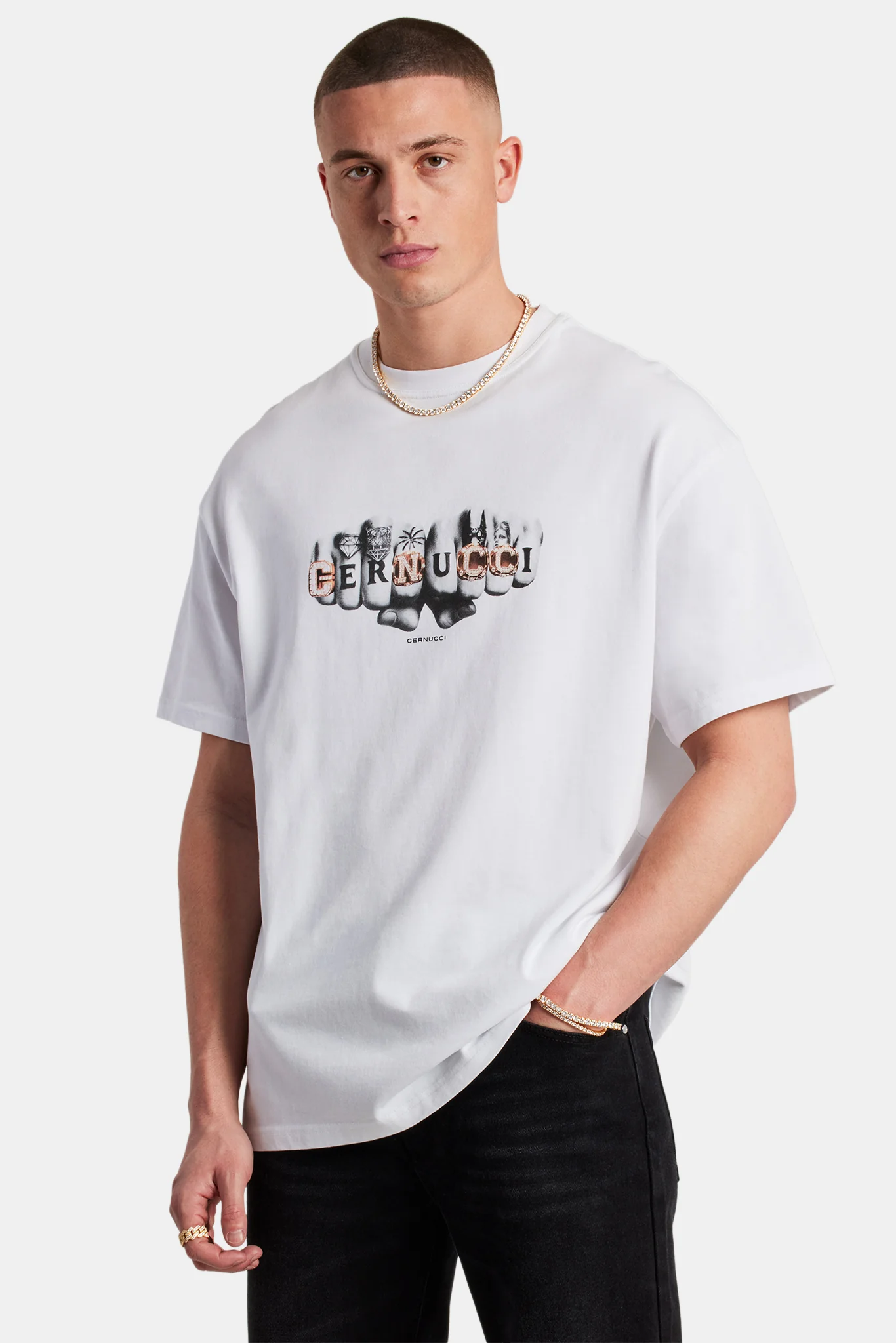 Cernucci Knuckles Oversized T-Shirt - White - Image 4