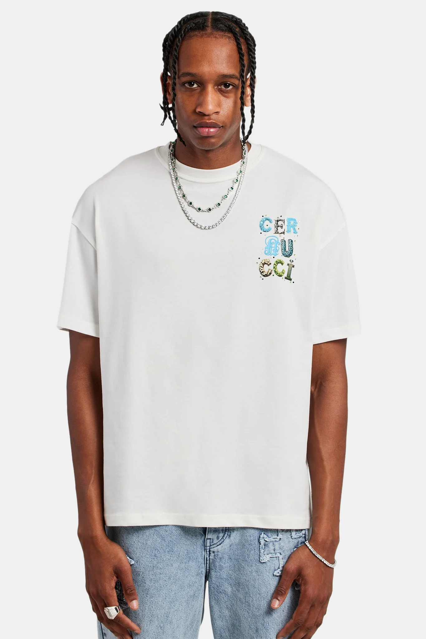 Cernucci Letter Rhinestone Oversized T-Shirt - Image 4