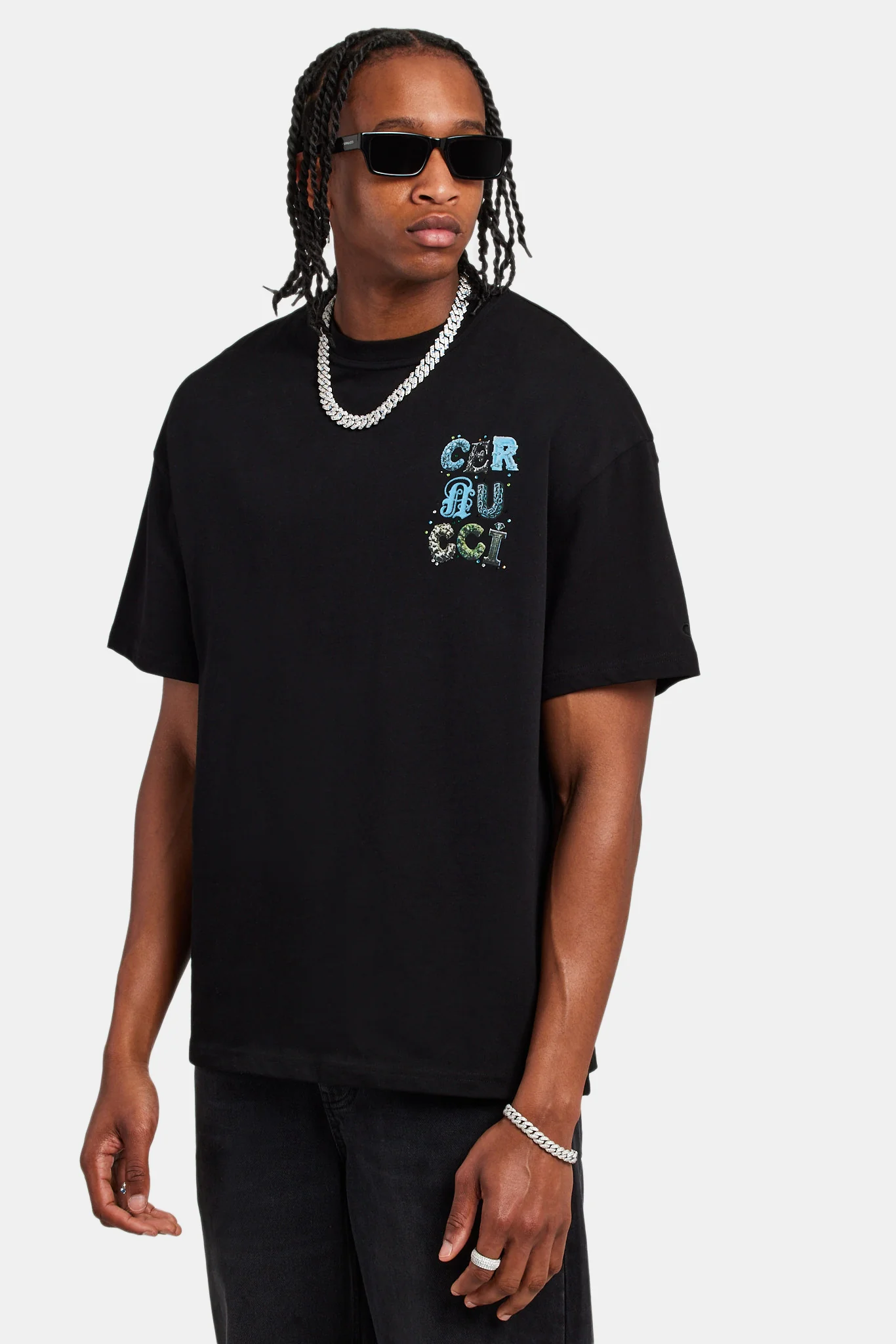 Cernucci Letter Rhinestone Oversized T-Shirt - Black - Image 3