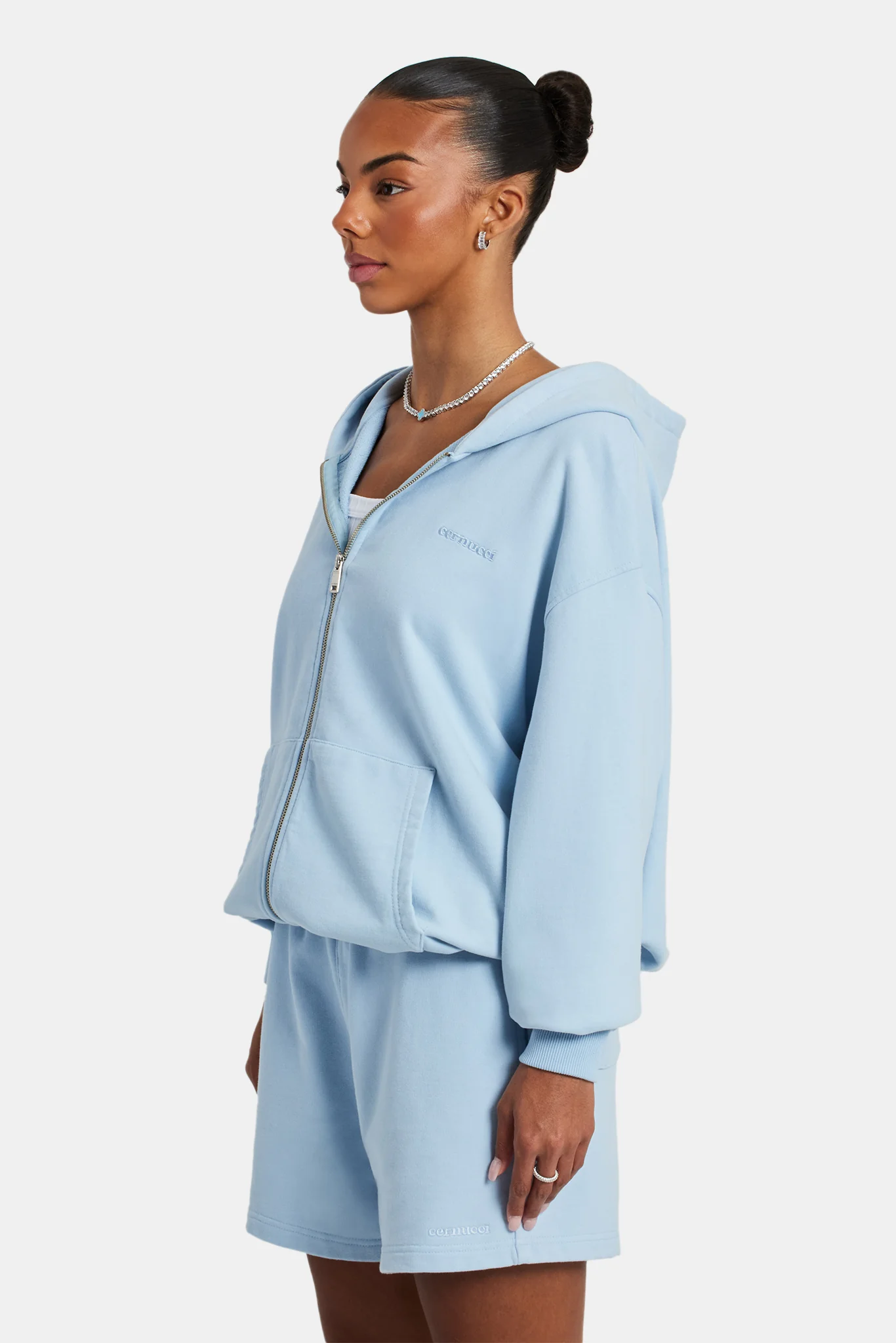 Cernucci Zip Through Hoodie - Light Blue - Image 5