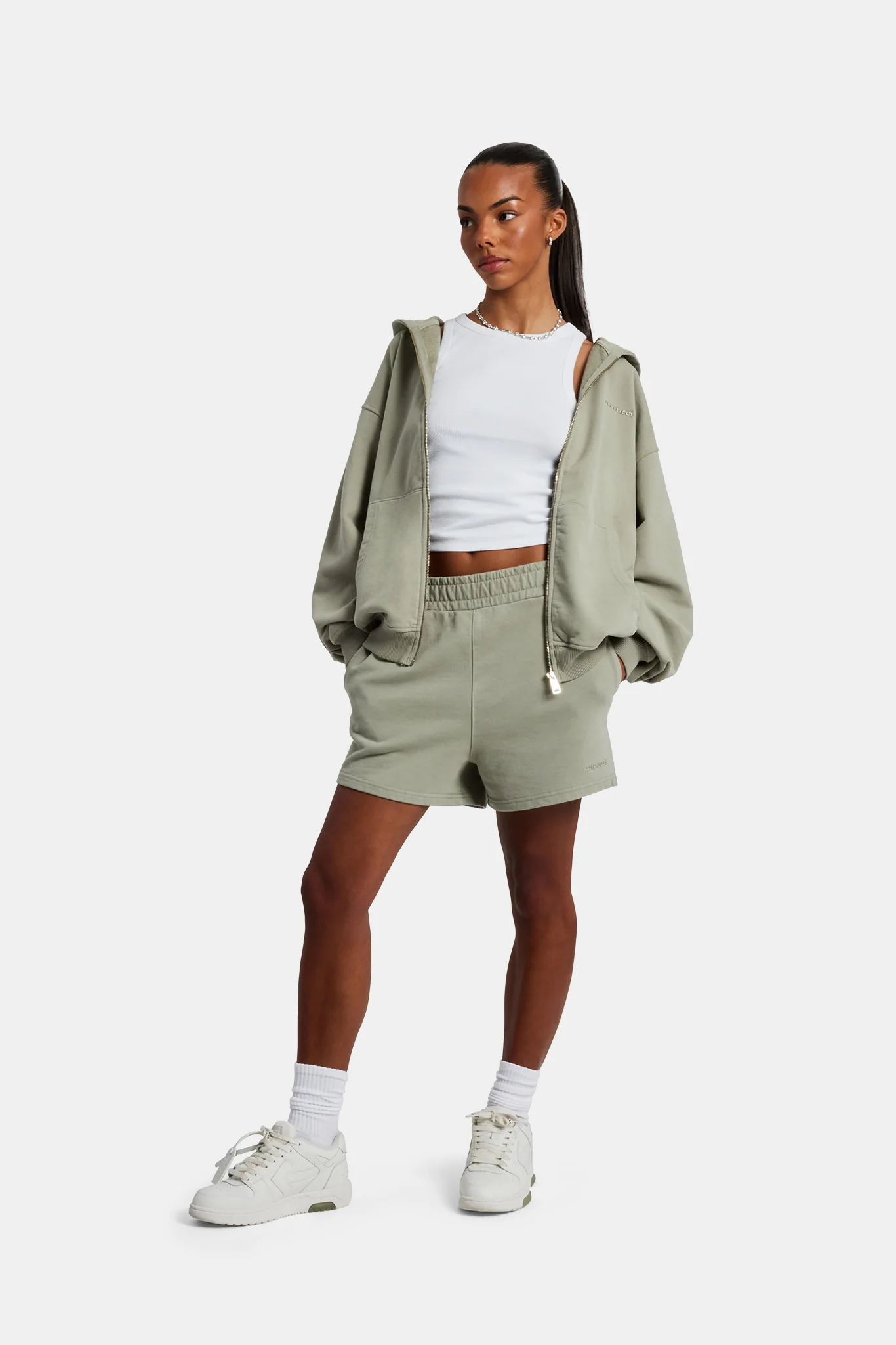 Cernucci Zip Through Hoodie & Short Set - Sage - Image 4