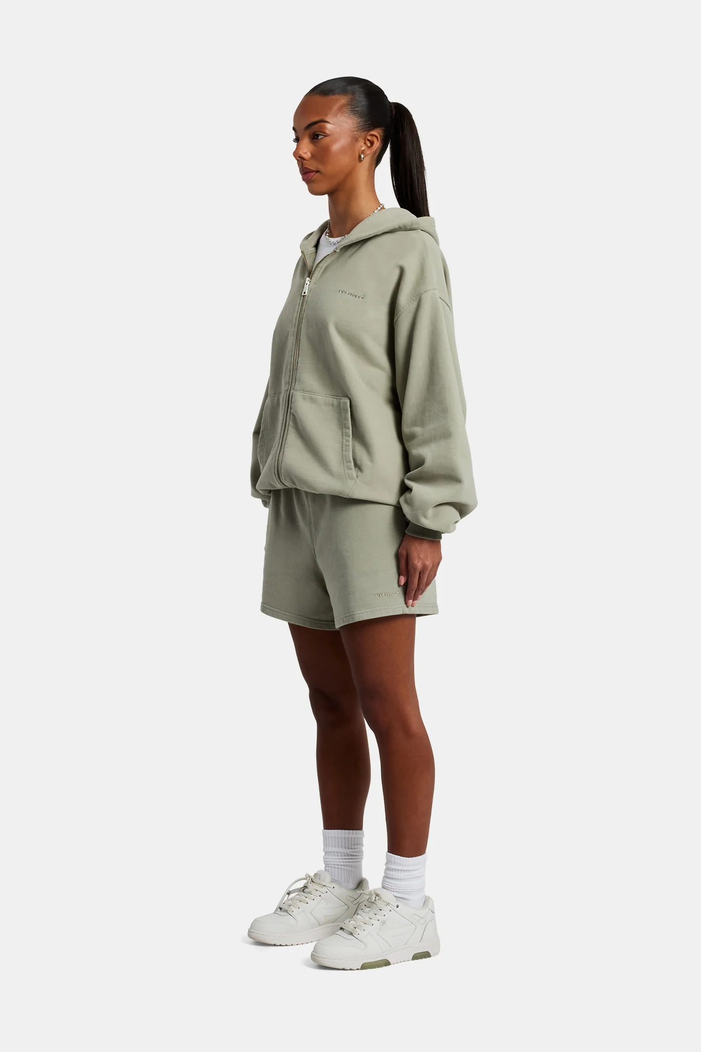 Cernucci Zip Through Hoodie & Short Set - Sage - Image 6