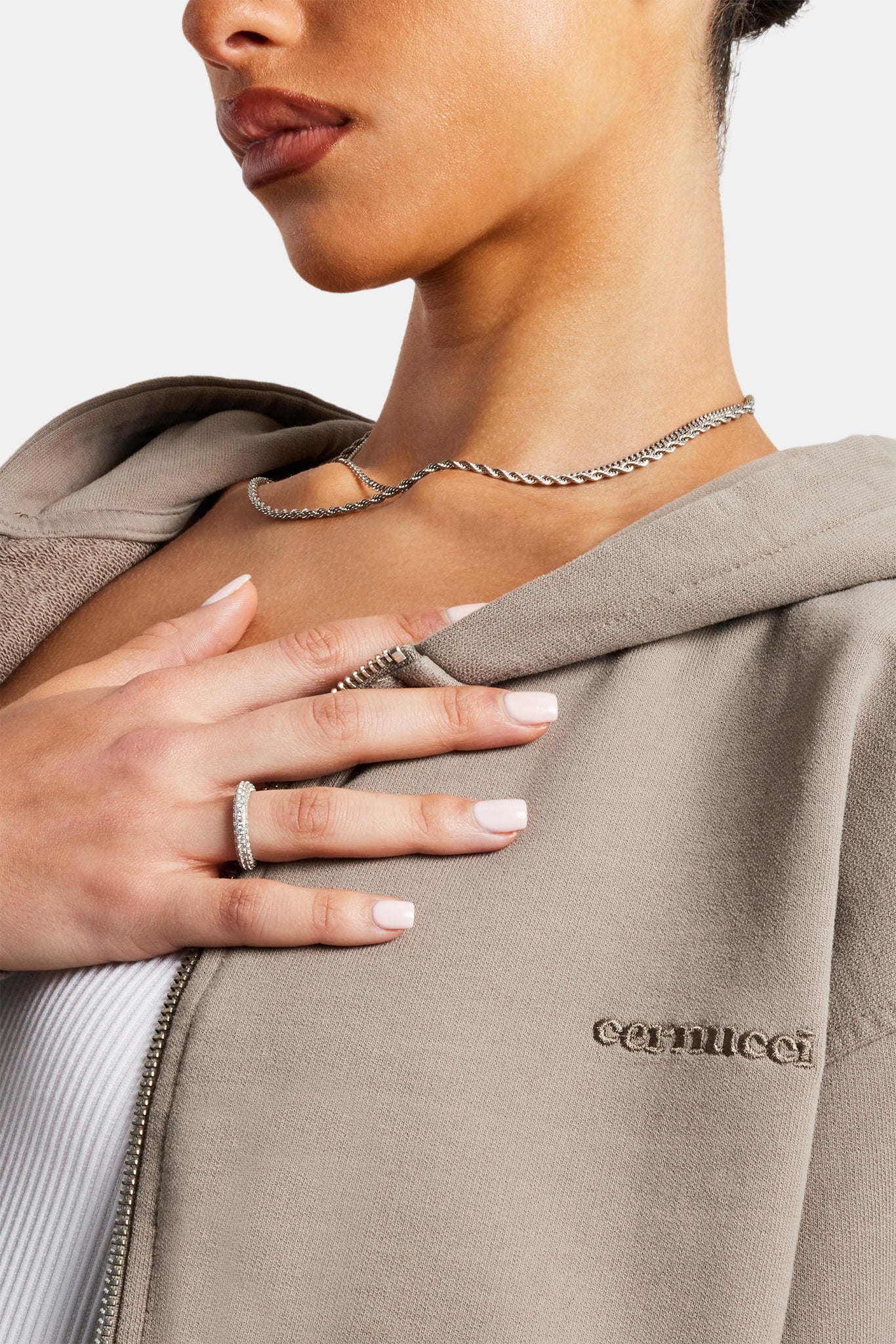 Cernucci Zip Through Hoodie - Taupe - Image 3
