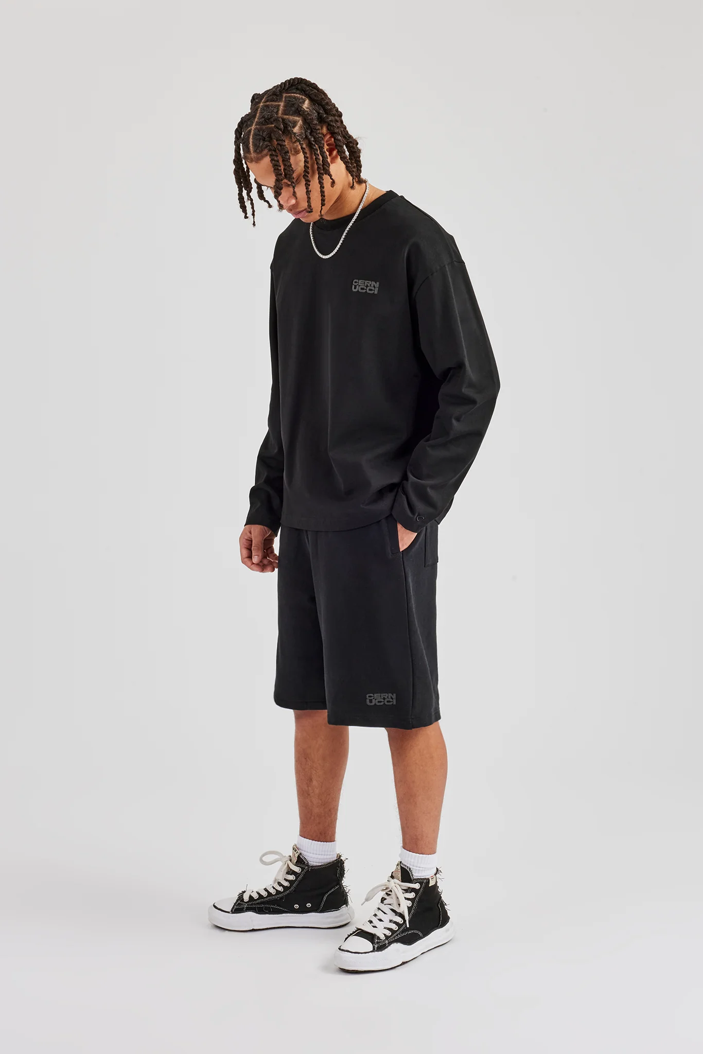 Cernucci Long Sleeve Regular T-Shirt & Washed Jersey Jort - Black - Image 4