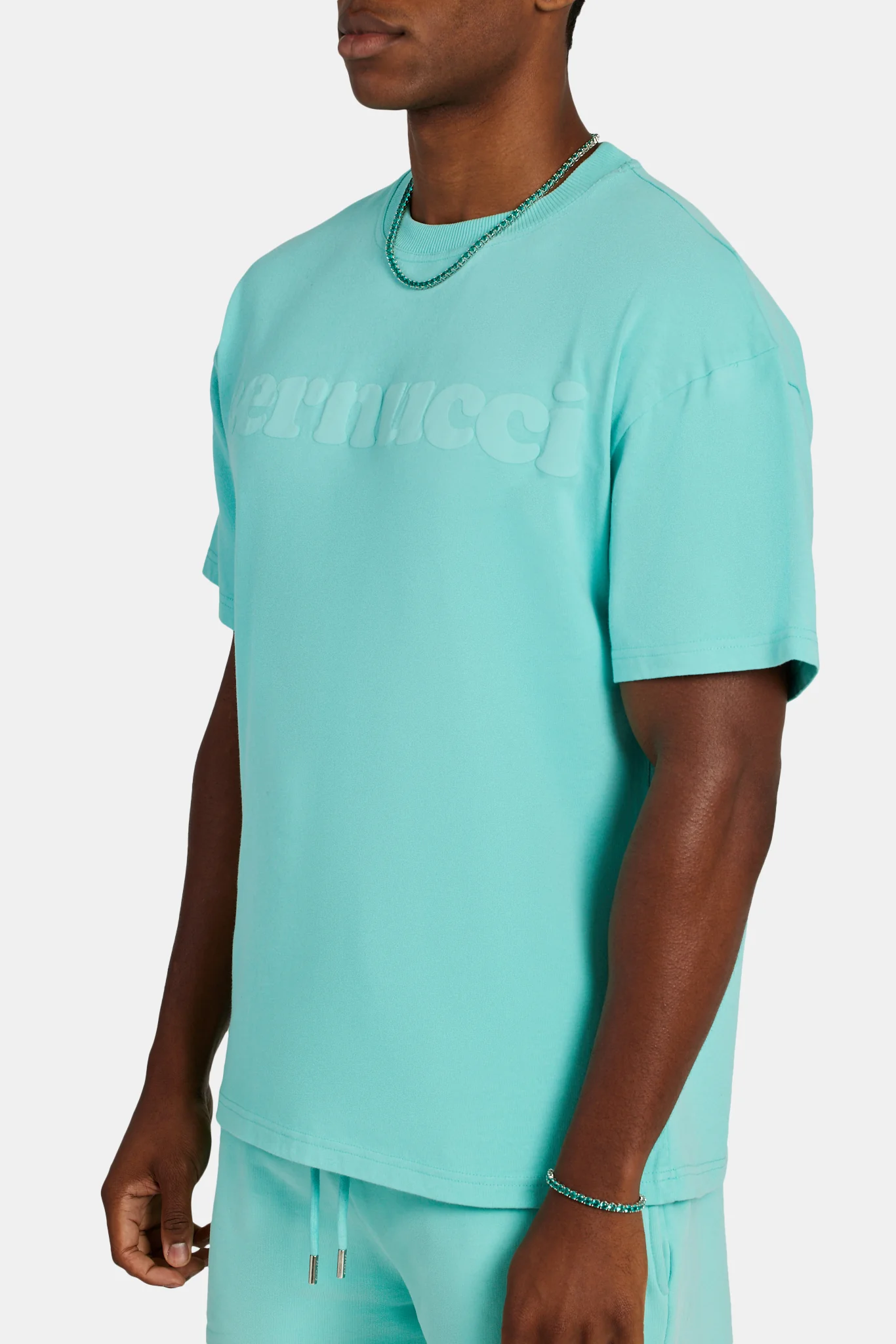Cernucci Mens Puff Print T-Shirt - Aqua - Image 4