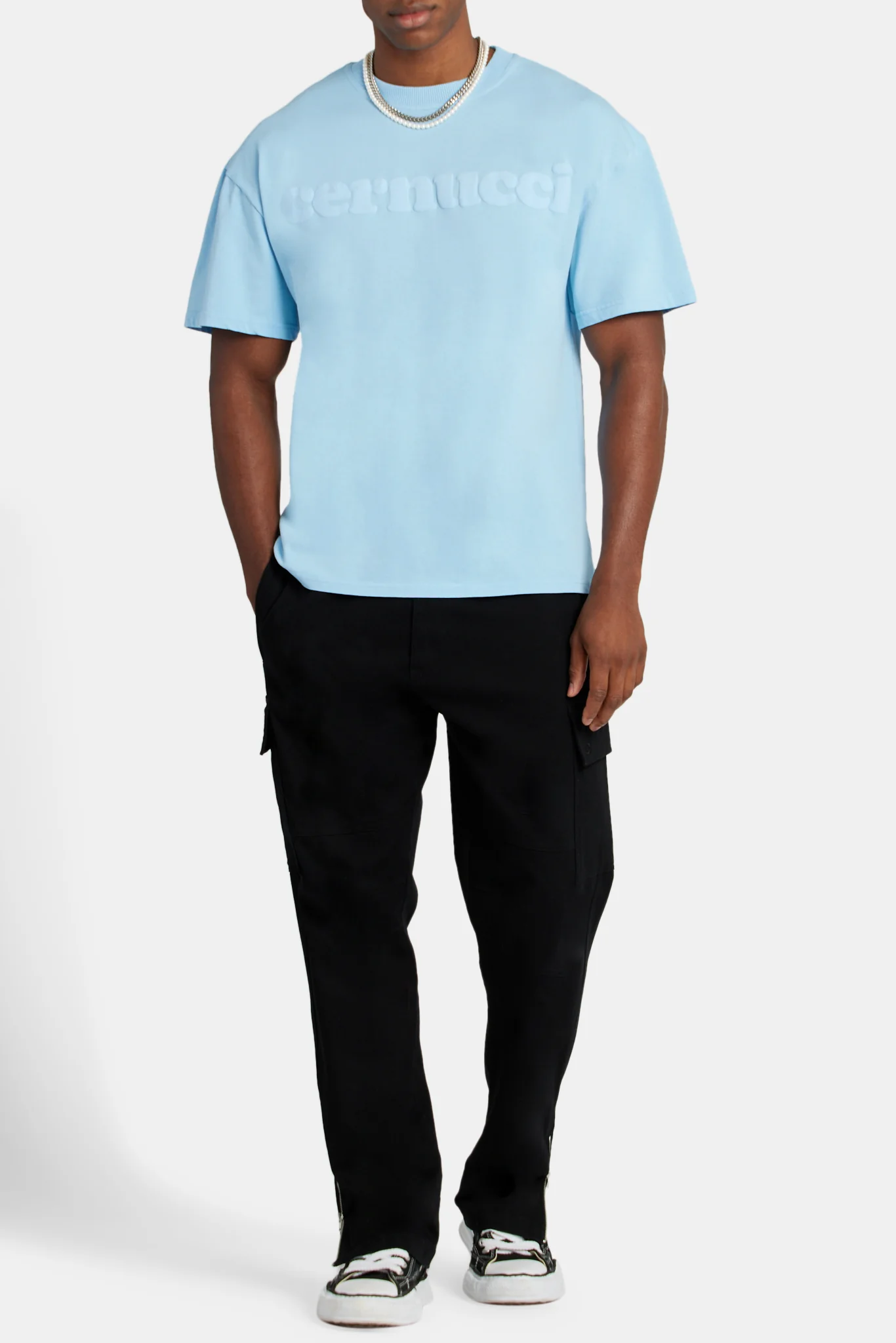 Boxy Cernucci Logo Puff Print T-Shirt - Light Blue - Image 3