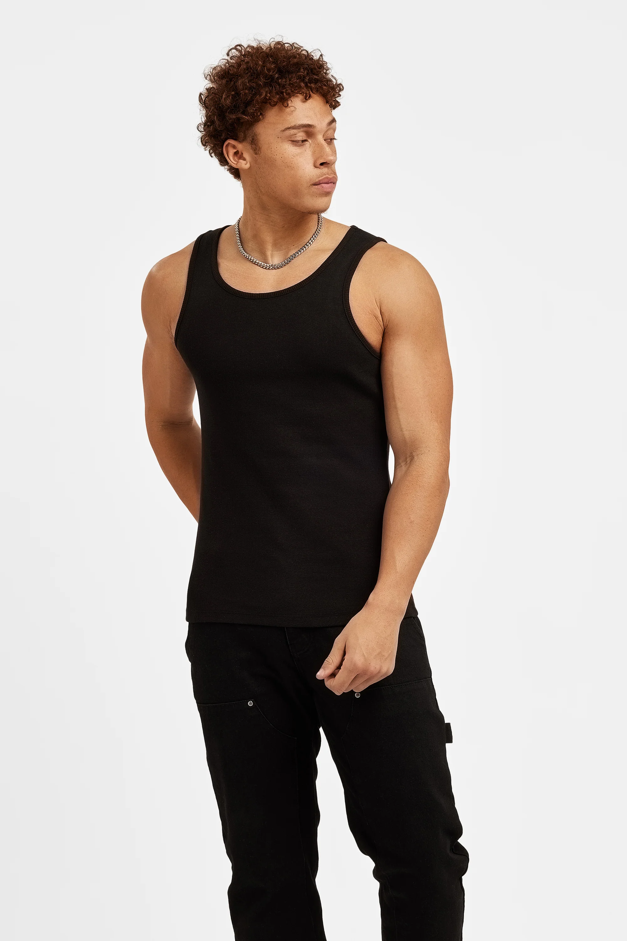 Cernucci Muscle Fit Ribbed Vest - Black - Image 3