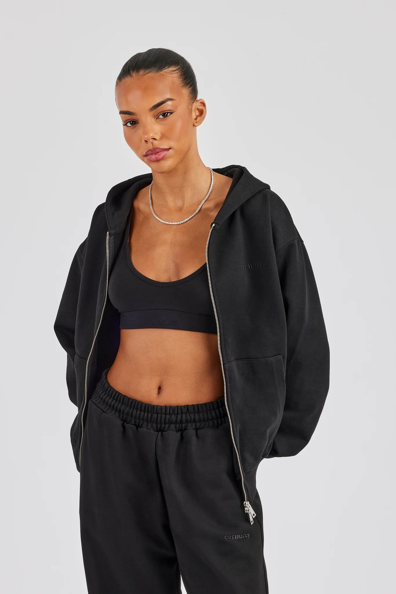 Cernucci Oversized Zip Through Hoodie - Black - Image 4