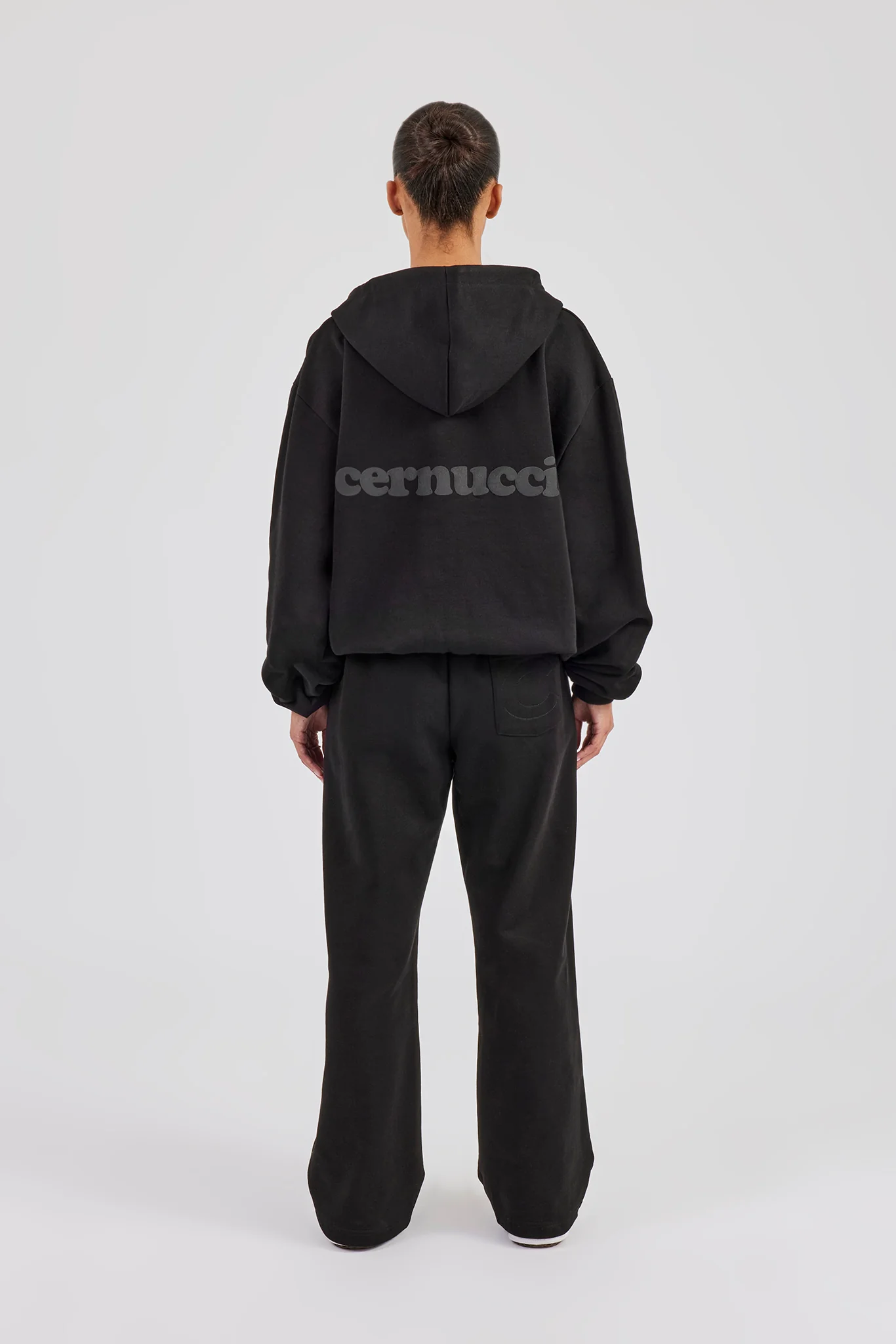 Cernucci Oversized Zip Through Hoodie & Wide Leg Jogger - Black - Image 3