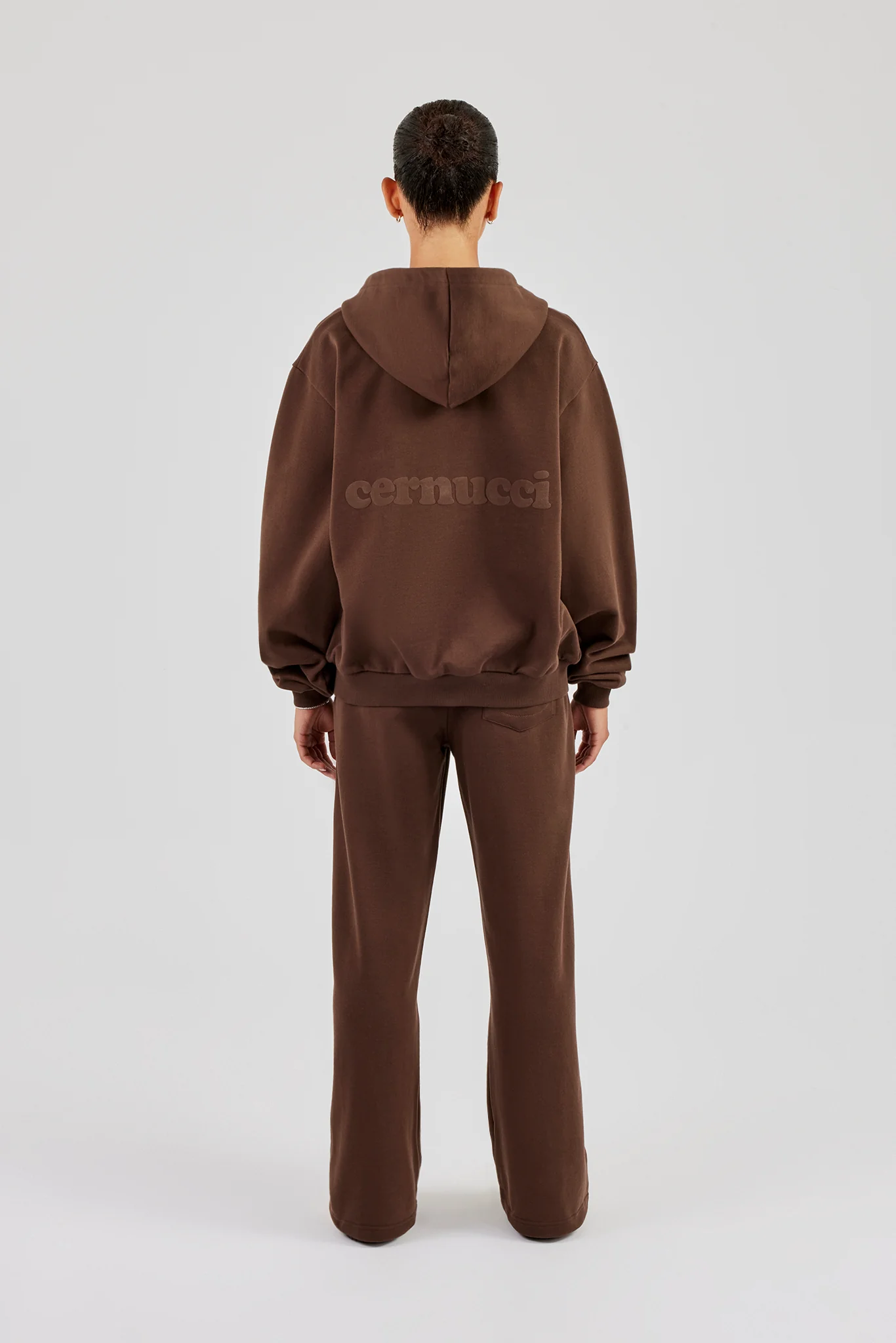 Cernucci Oversized Zip Through Jacket & Wide Leg Jogger - Chocolate - Image 3