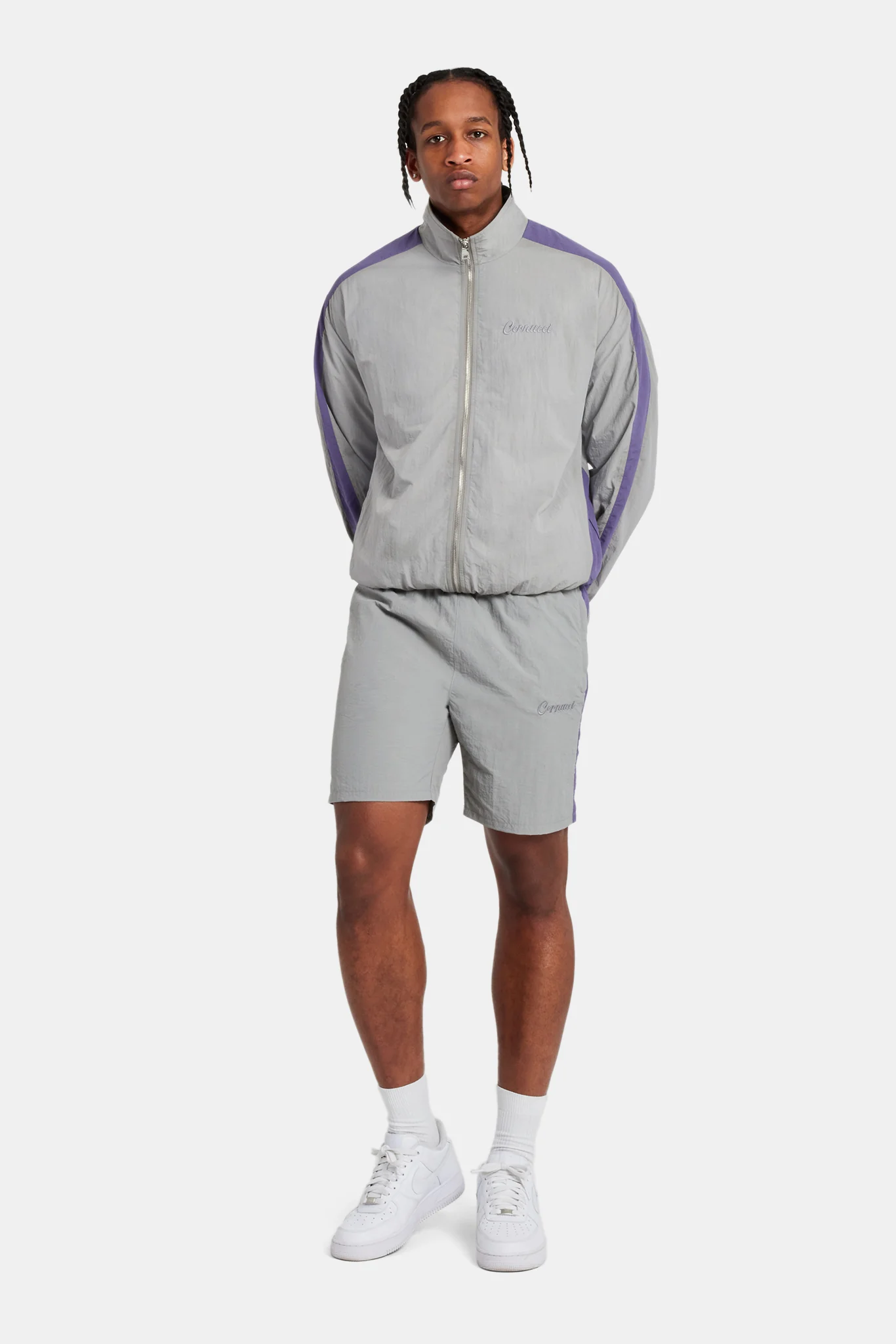 Cernucci Panelled Nylon Track Jacket & Short Set - Charcoal - Image 4