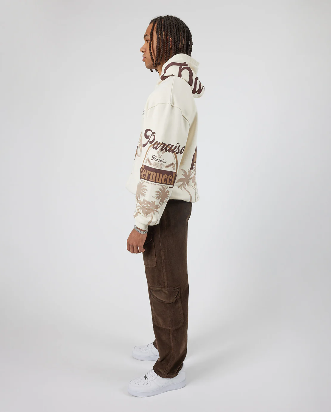 Cernucci Paradise Palm Print Hoodie - Ecru - Image 4