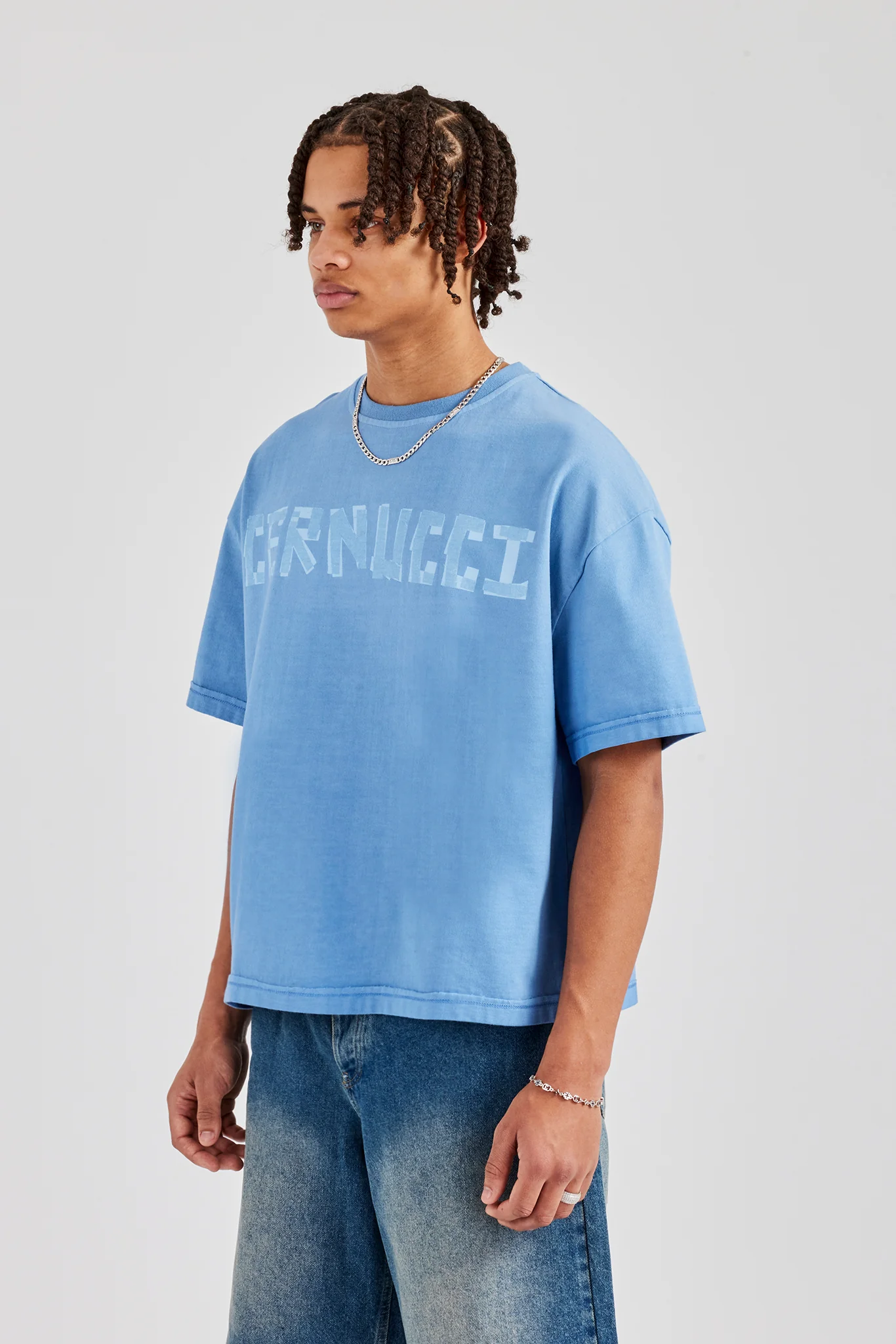 Cernucci Print Boxy T-Shirt - Blue - Image 3
