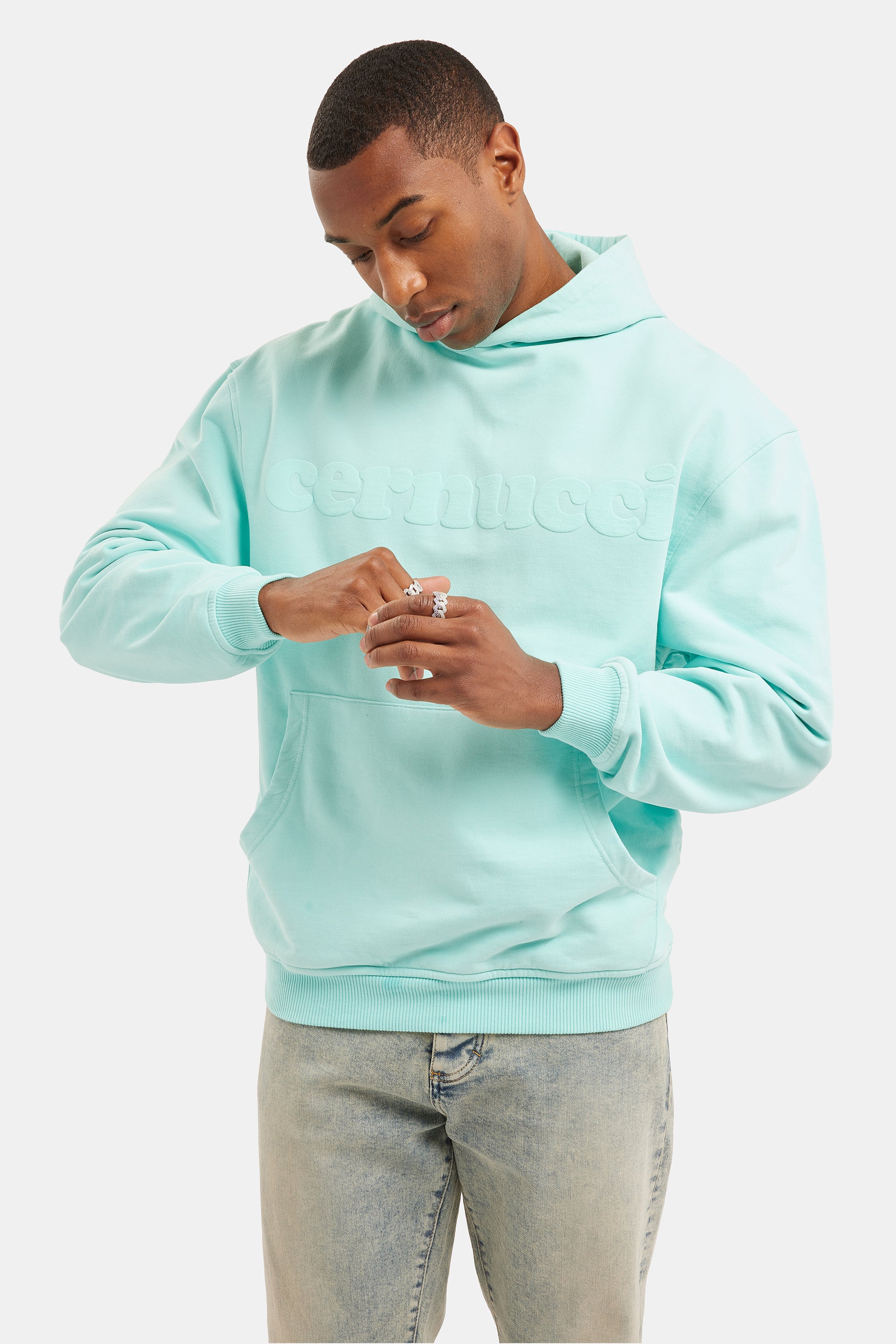 Cernucci Puff Print Hoodie - Aqua - Image 3