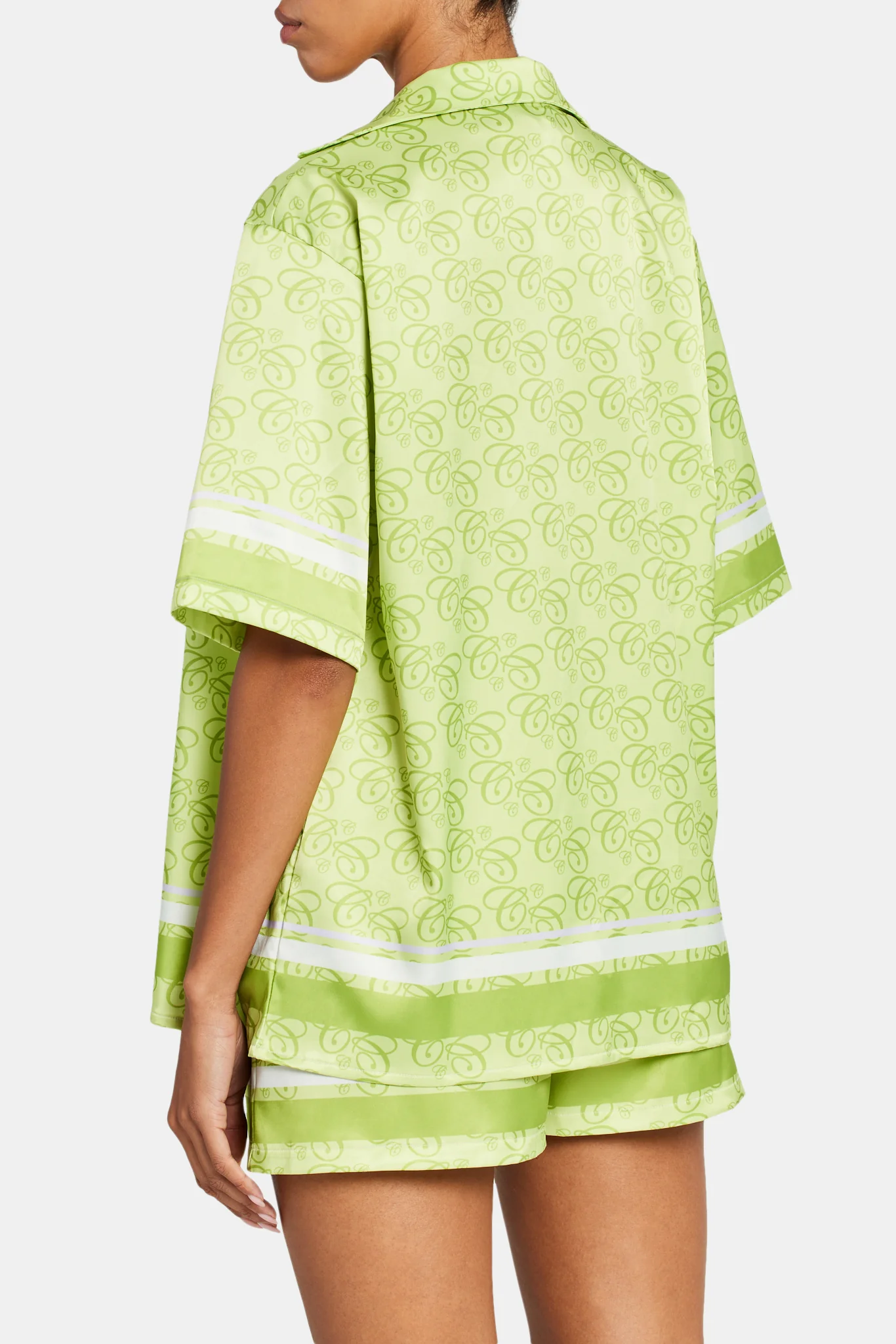 Cernucci Repeat Logo Border Satin Shirt - Lime - Image 3