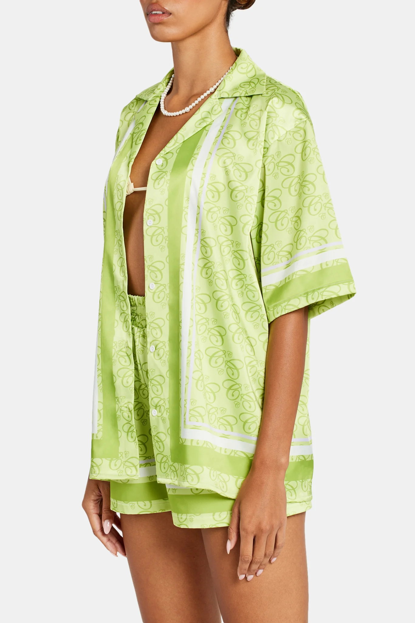 Cernucci Repeat Logo Border Satin Shirt - Lime - Image 4