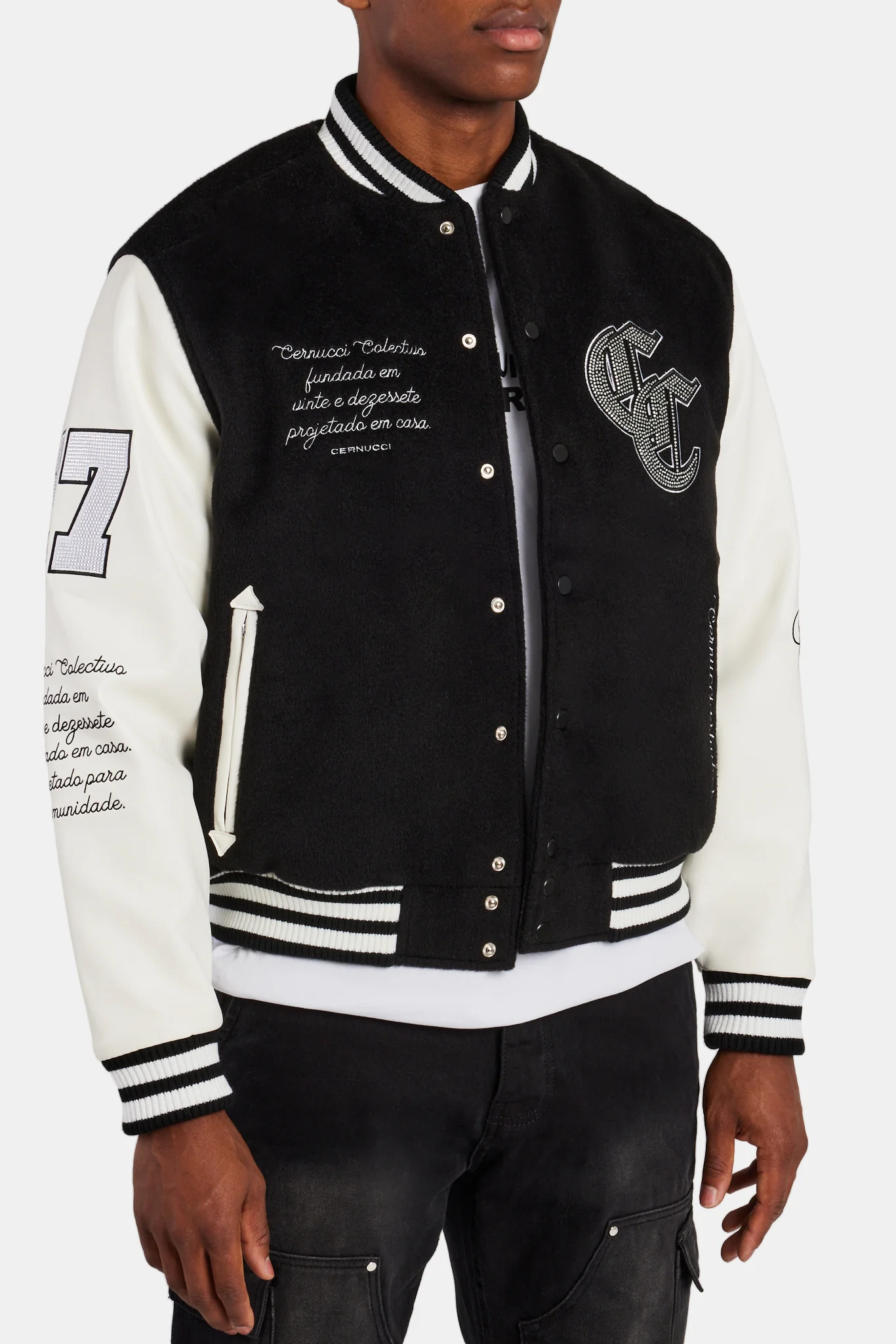 Cernucci Rhinestone Varsity Bomber - Black - Image 2