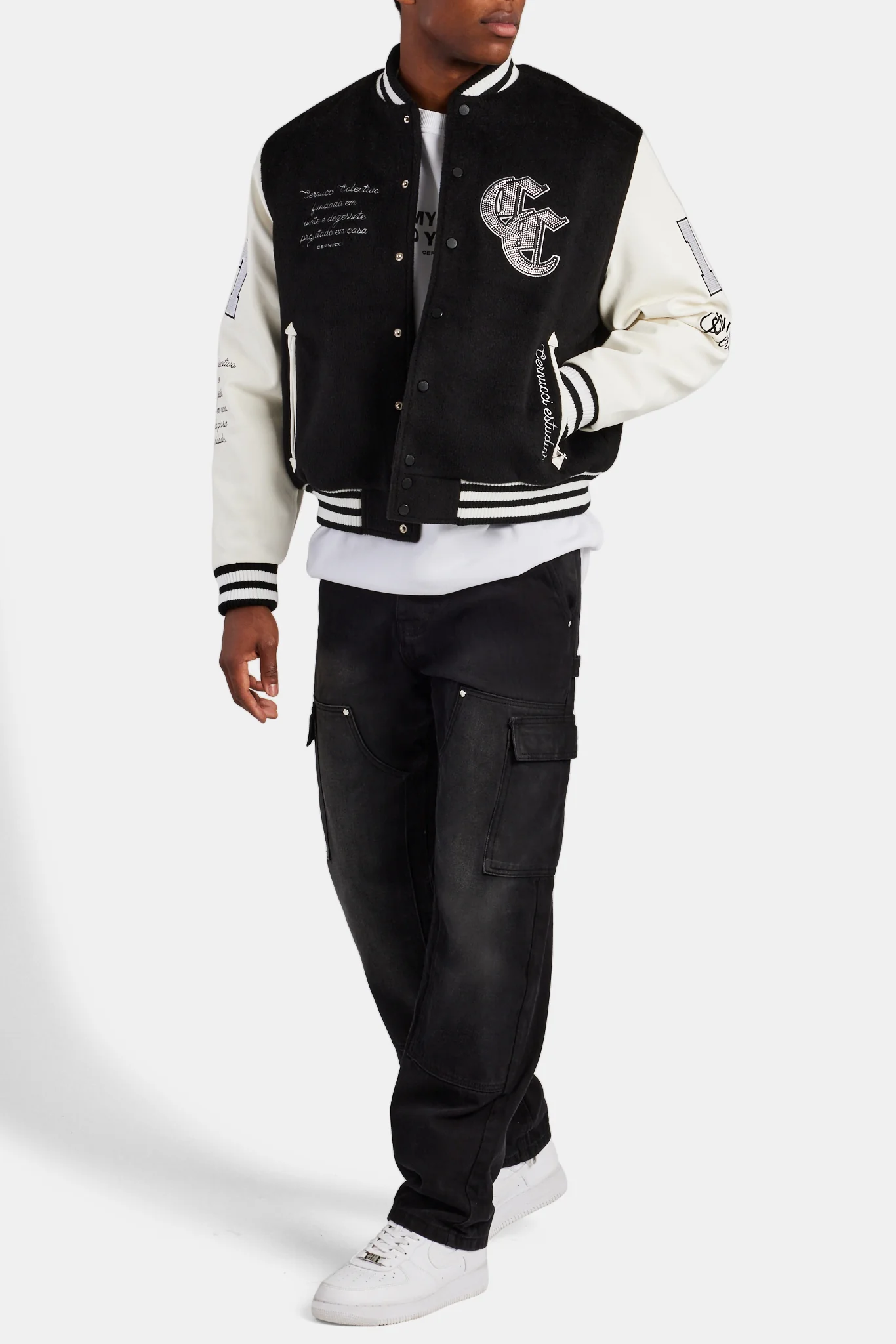 Cernucci Rhinestone Varsity Bomber - Black - Image 4