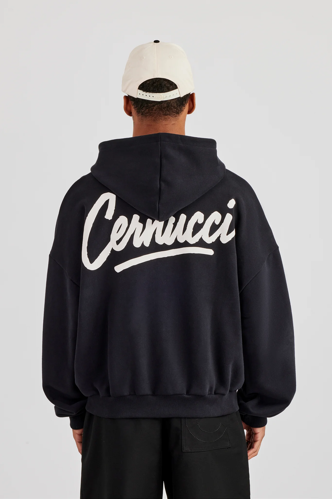 Cernucci Script Boxy Zip Through Hoodie - Black - Image 4