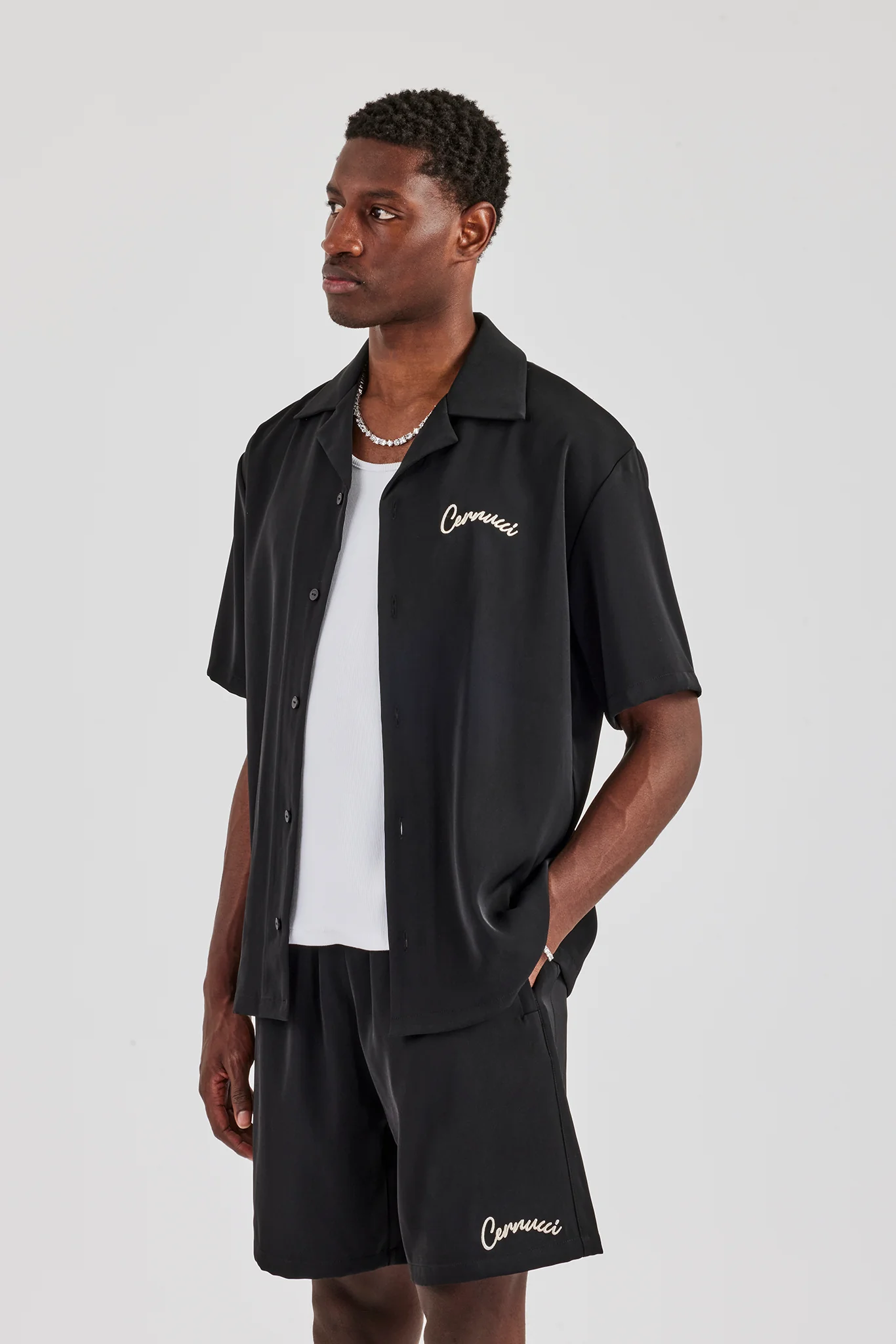 Cernucci Script Button Front Shirt - Black - Image 2