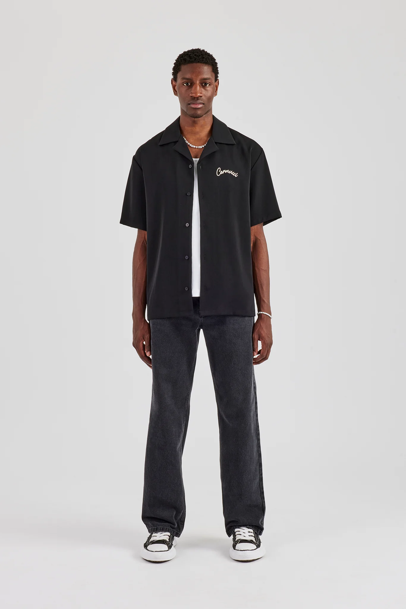 Cernucci Script Button Front Shirt - Black - Image 4