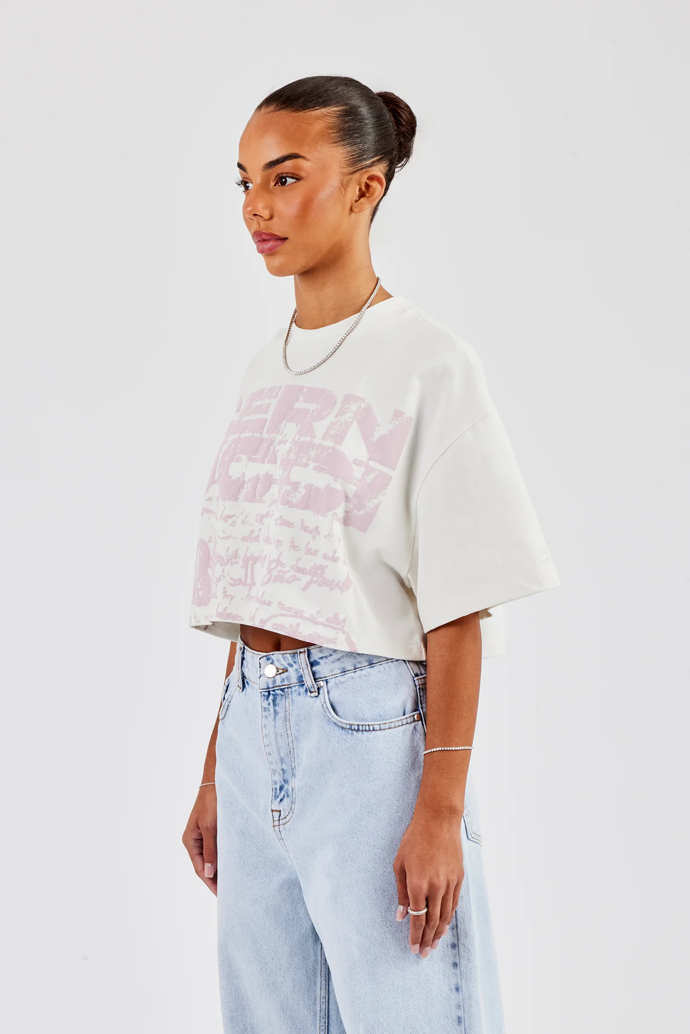 Cernucci Stacked Cropped T-Shirt - Off White - Image 2