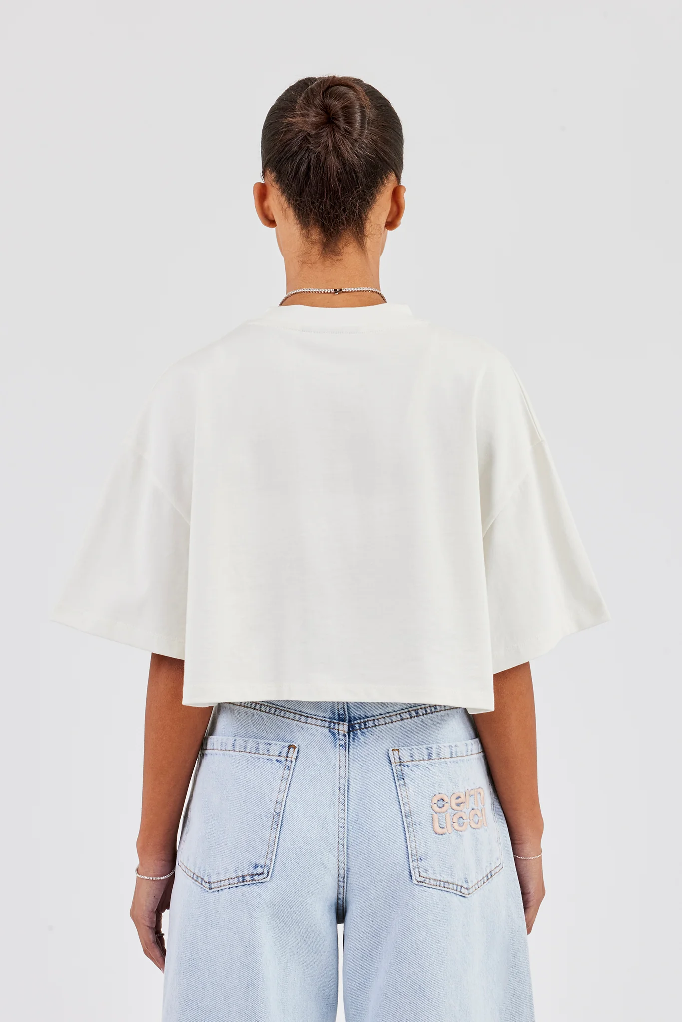 Cernucci Stacked Cropped T-Shirt - Off White - Image 3