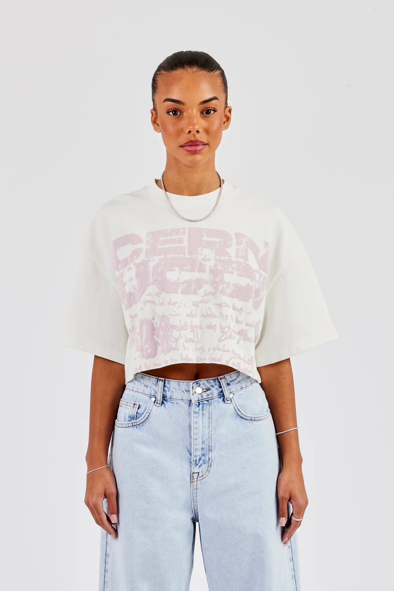 Cernucci Stacked Cropped T-Shirt - Off White - Image 4