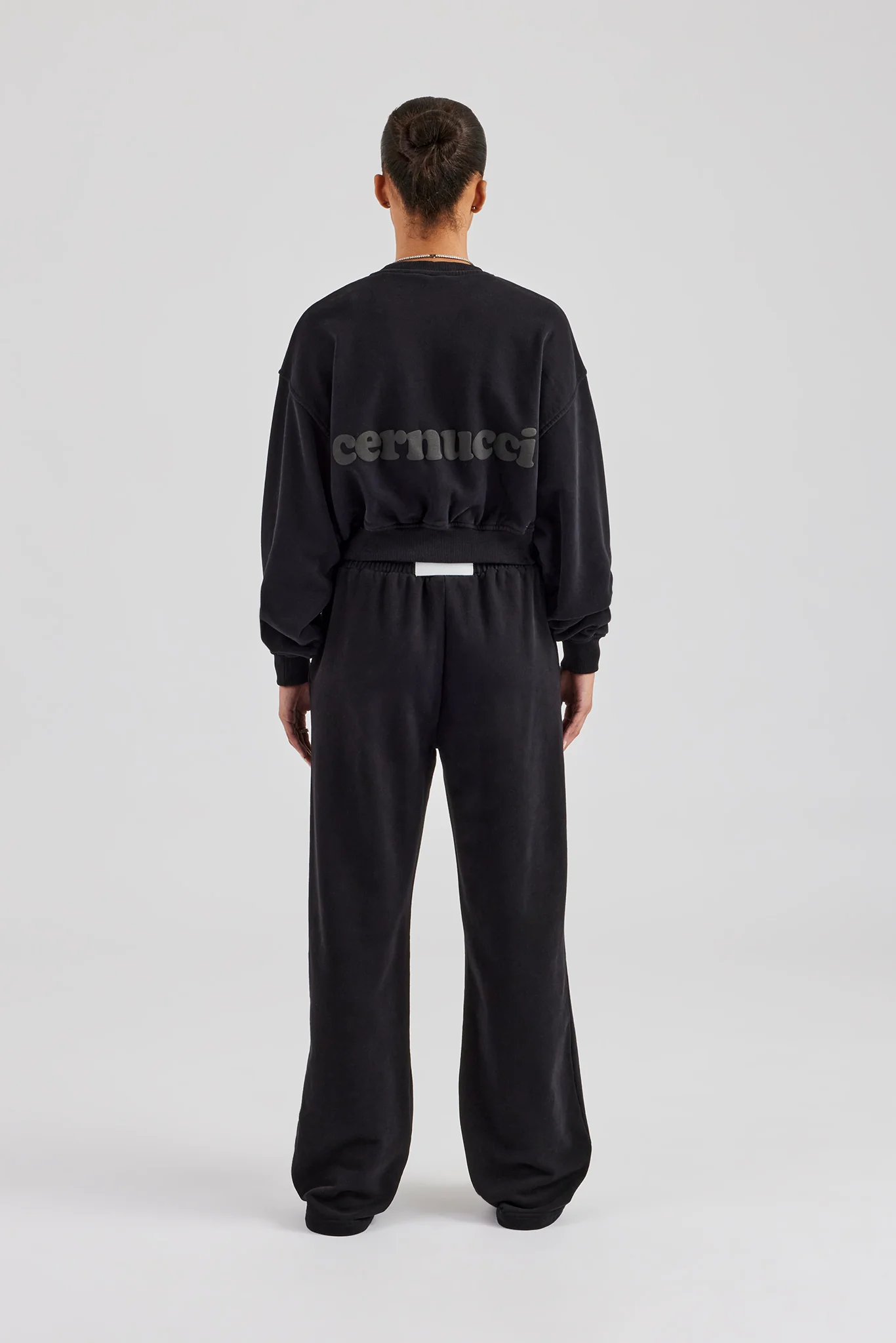 Cernucci Cropped Sweatshirt & Jogger - Black - Image 4
