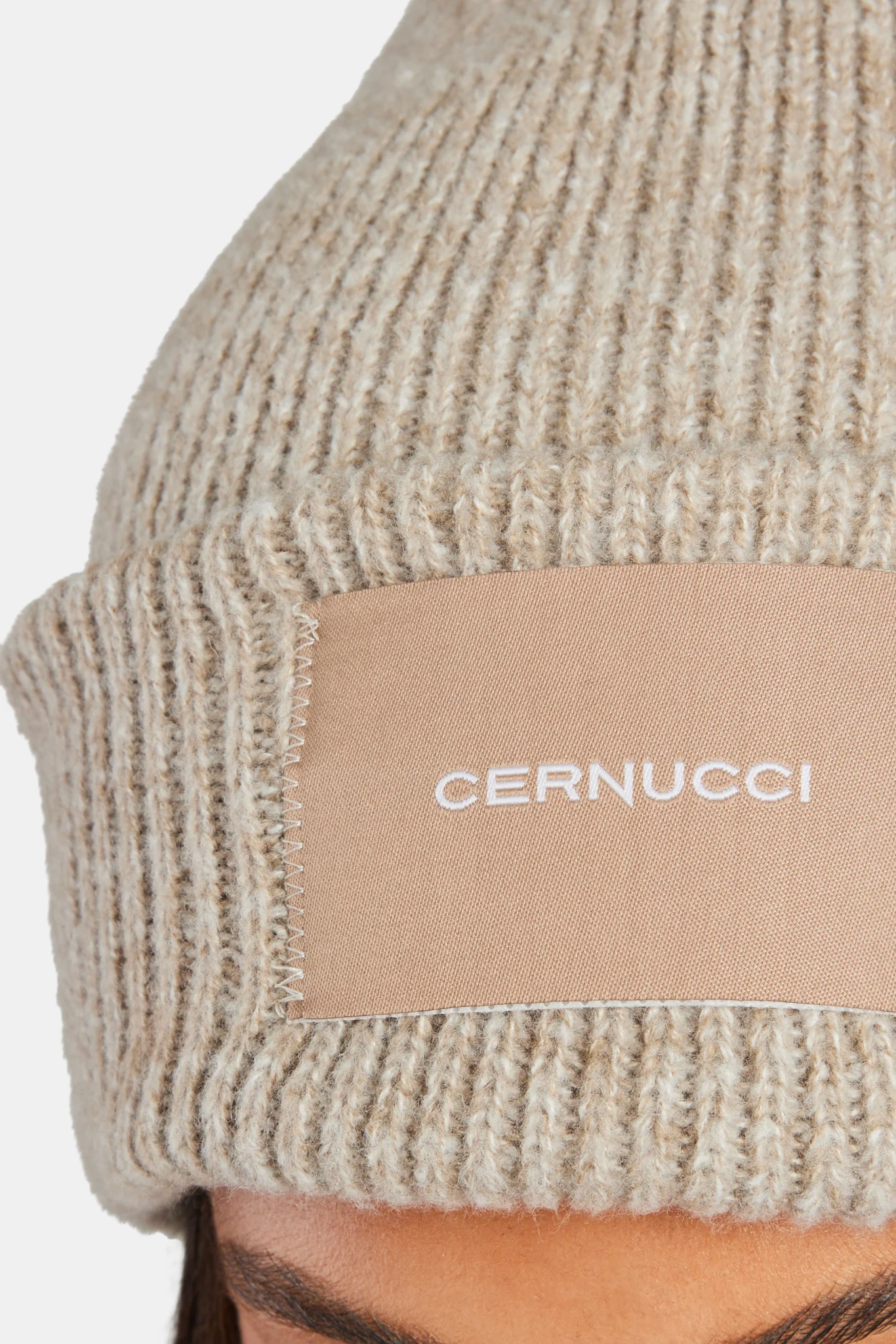 Cernucci Woven Label Beanie - Beige - Image 3