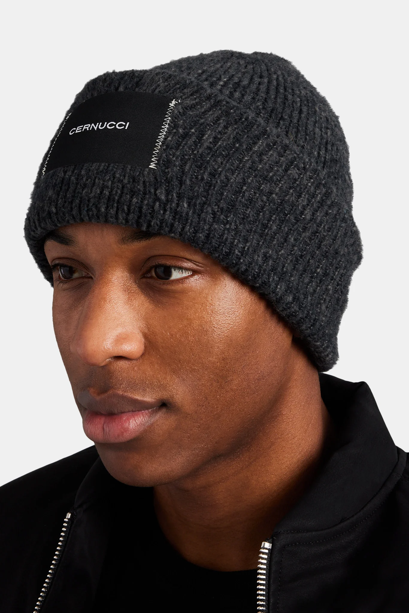 Cernucci Woven Label Beanie - Black - Image 2