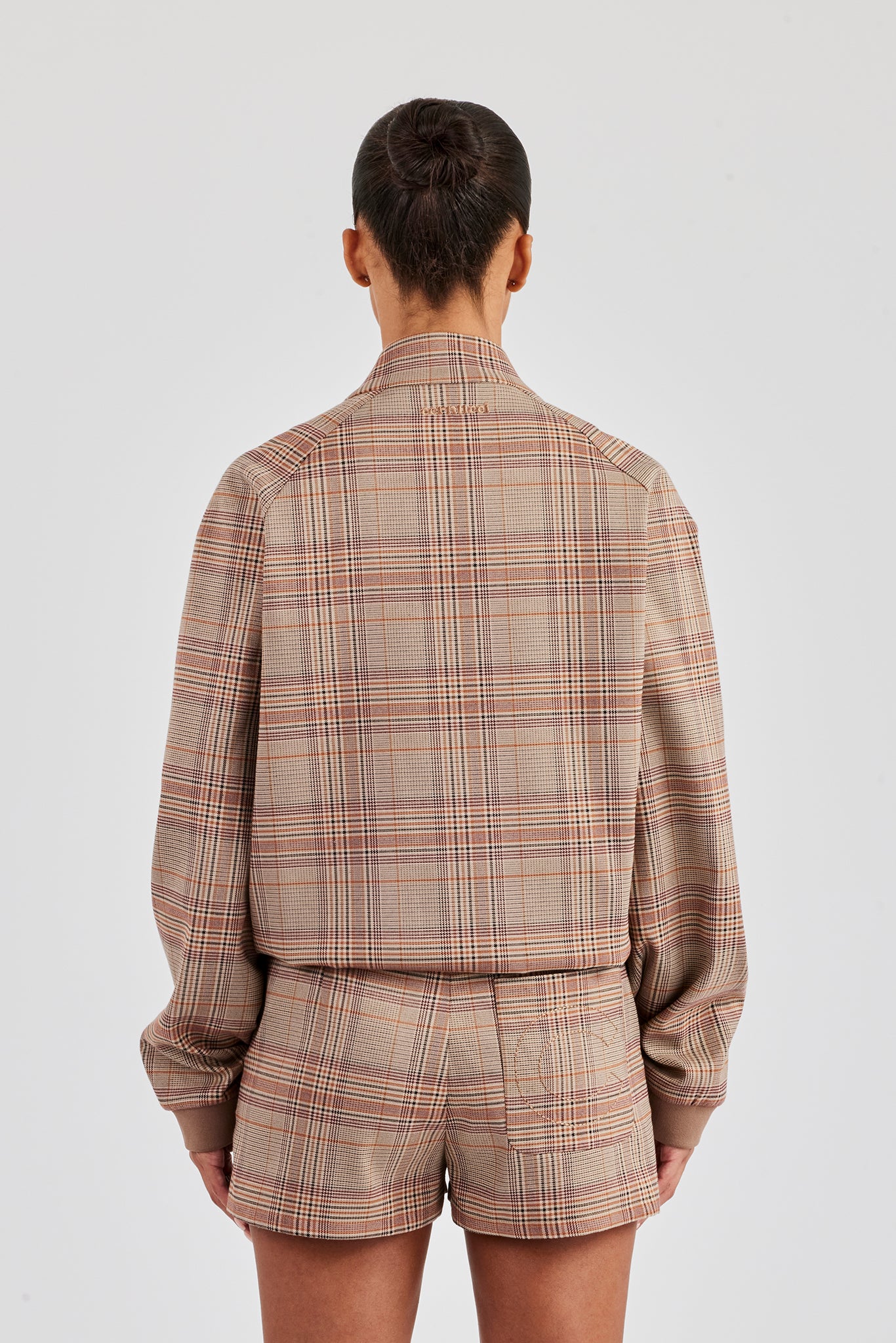 Check Collarless Jacket - Brown - Image 5