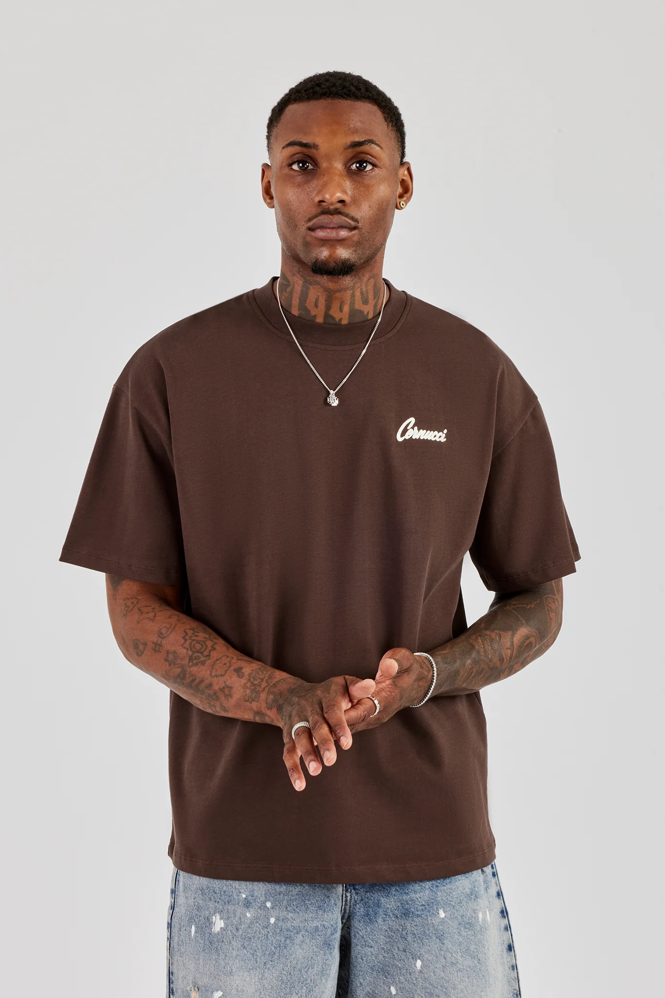 Cherub Duo Back Print Oversized T-Shirt - Chocolate - Image 3