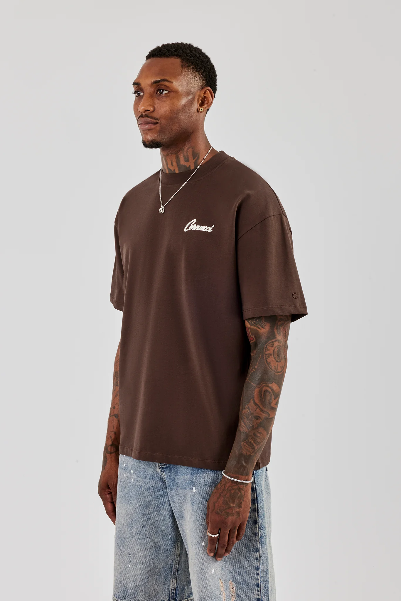 Cherub Duo Back Print Oversized T-Shirt - Chocolate - Image 4