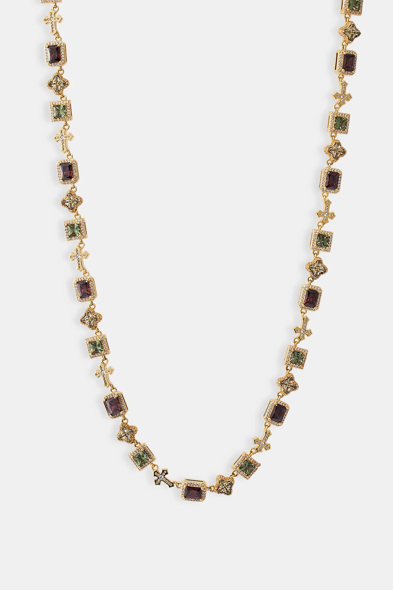 Chocolate Motif & Cross Multi Gemstone Chain - 8mm - Gold - Image 2