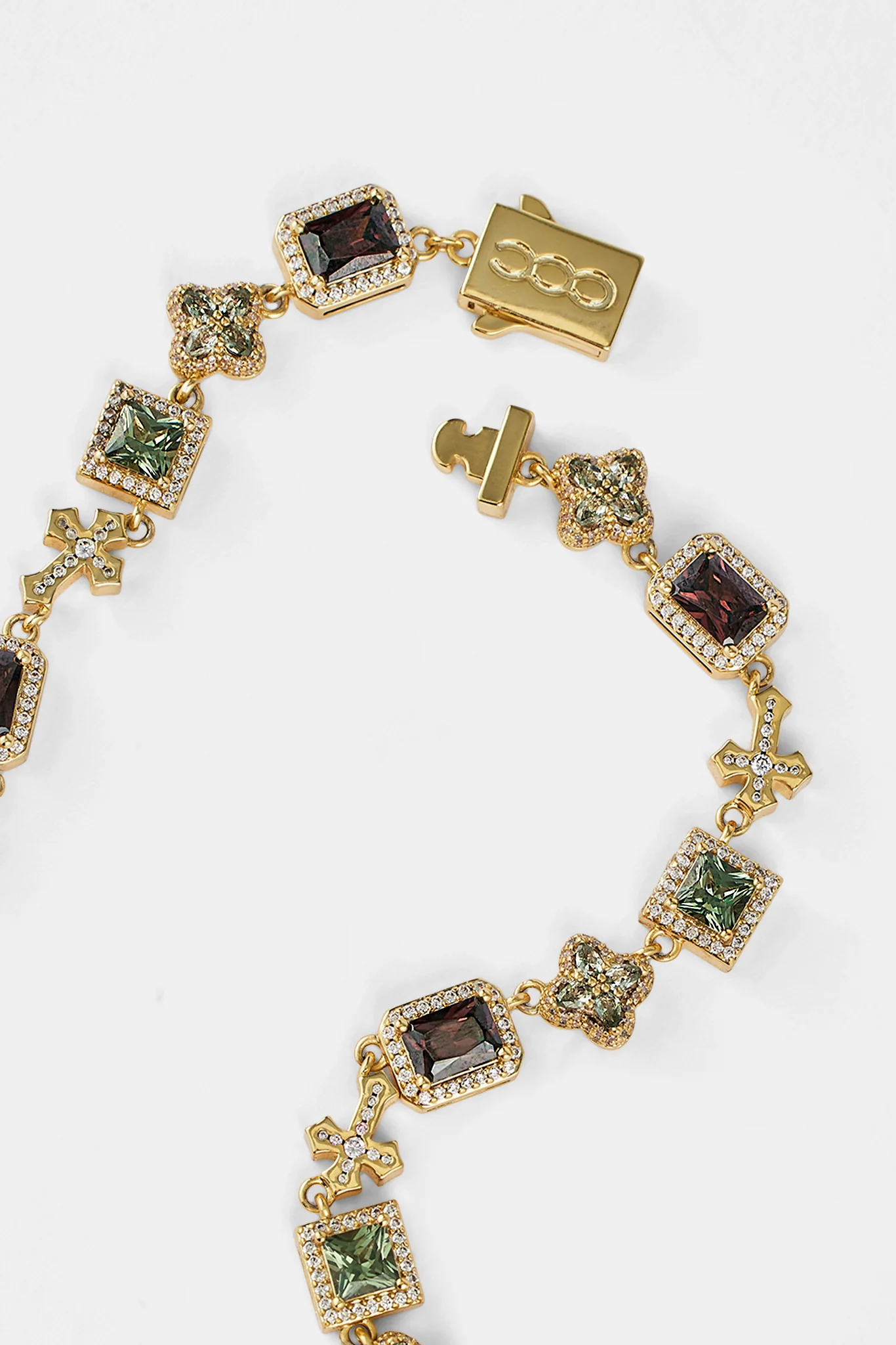 Chocolate Motif & Cross Multi Gemstone Chain - 8mm - Gold - Image 3