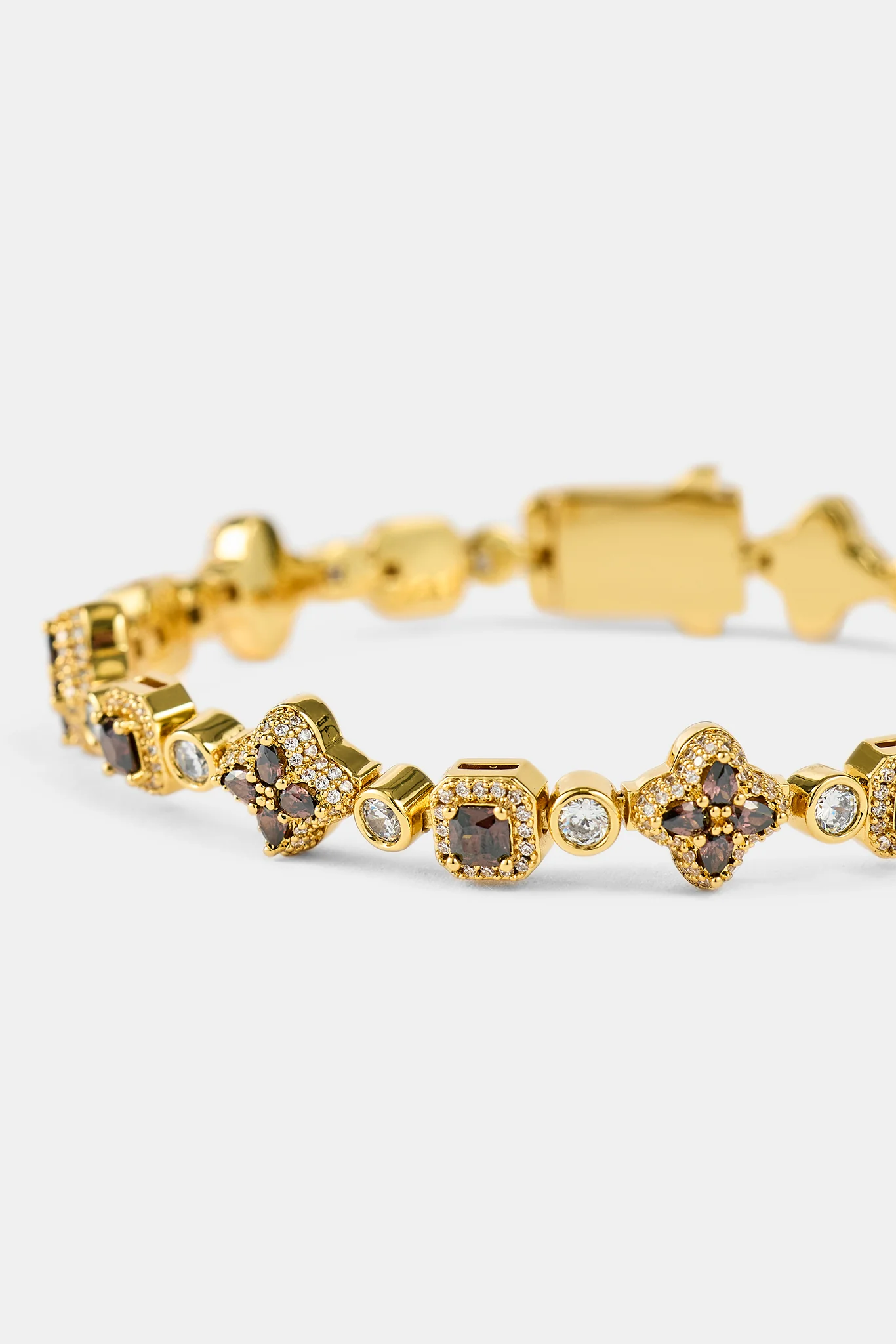 Chocolate Motif Mixed Stone Bracelet - 8mm - Gold - Image 3