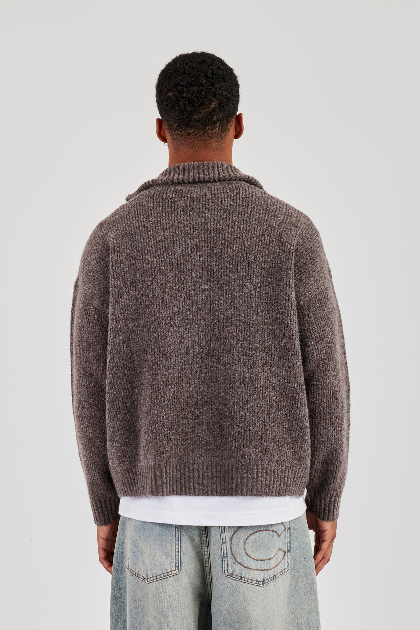 Knitted Funnel Neck Zip Through - Mocha - Image 4