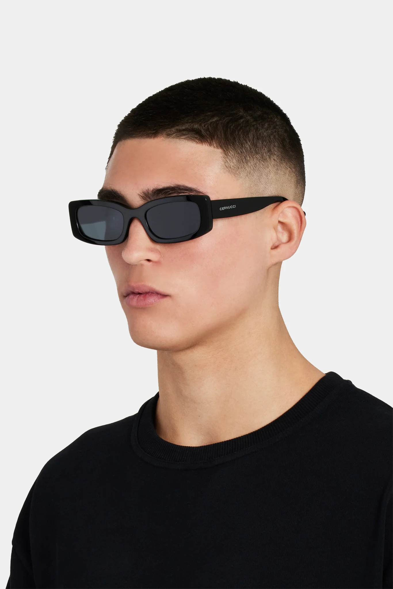 Chunky Narrow Square Acetate Frame Sunglasses - Black - Image 2