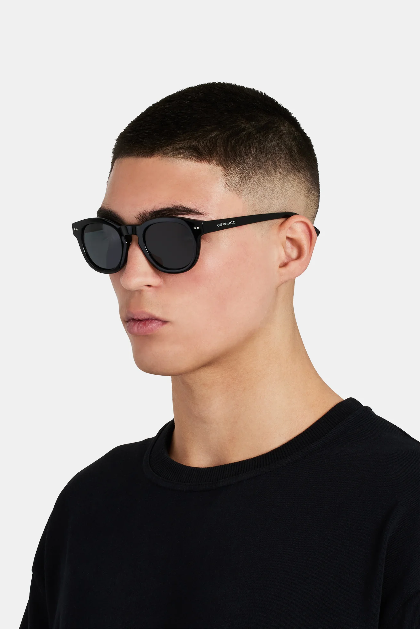 Chunky Rounded Acetate Frame Sunglasses - Black - Image 2