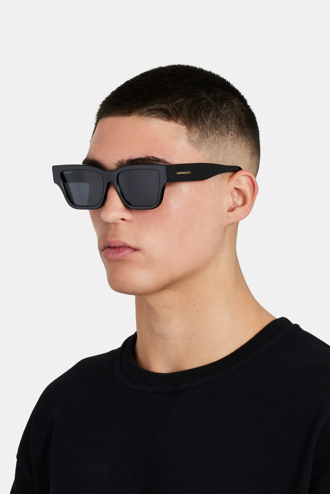 Classic Square Acetate Sunglasses - Black - Image 2
