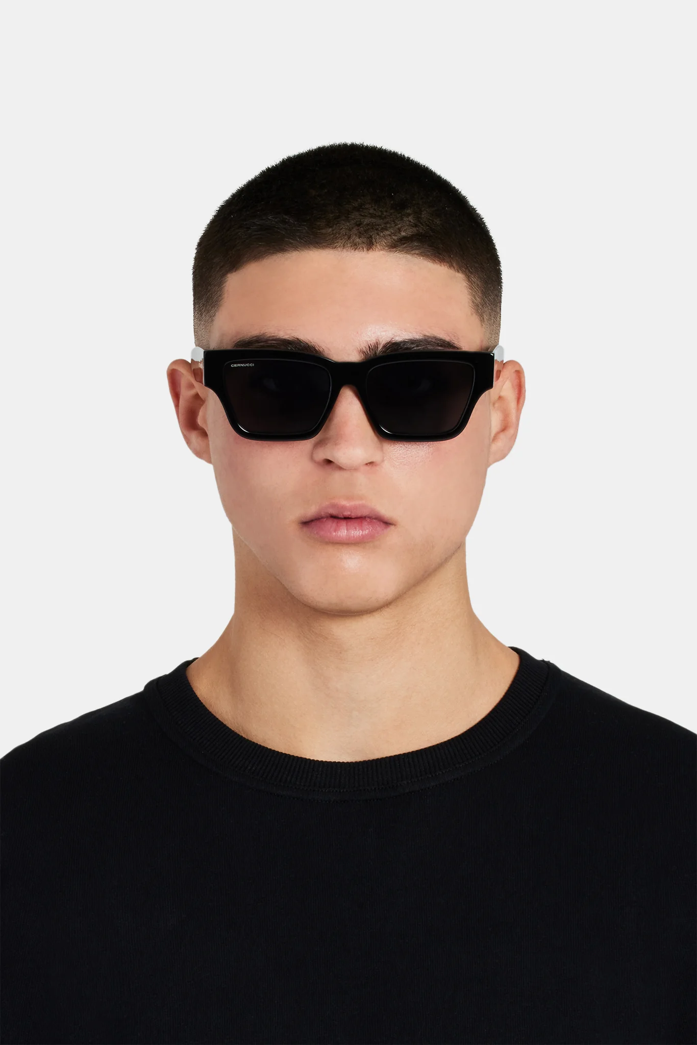 Classic Square Acetate Sunglasses - Black - Image 4