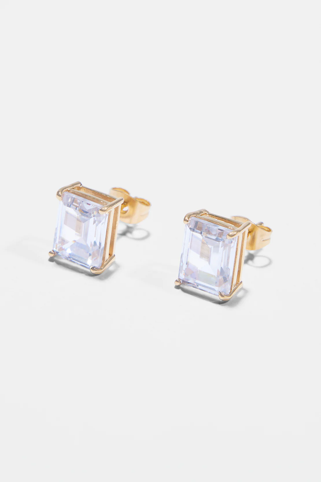 Clear Baguette Stud Earrings - Gold - Image 3