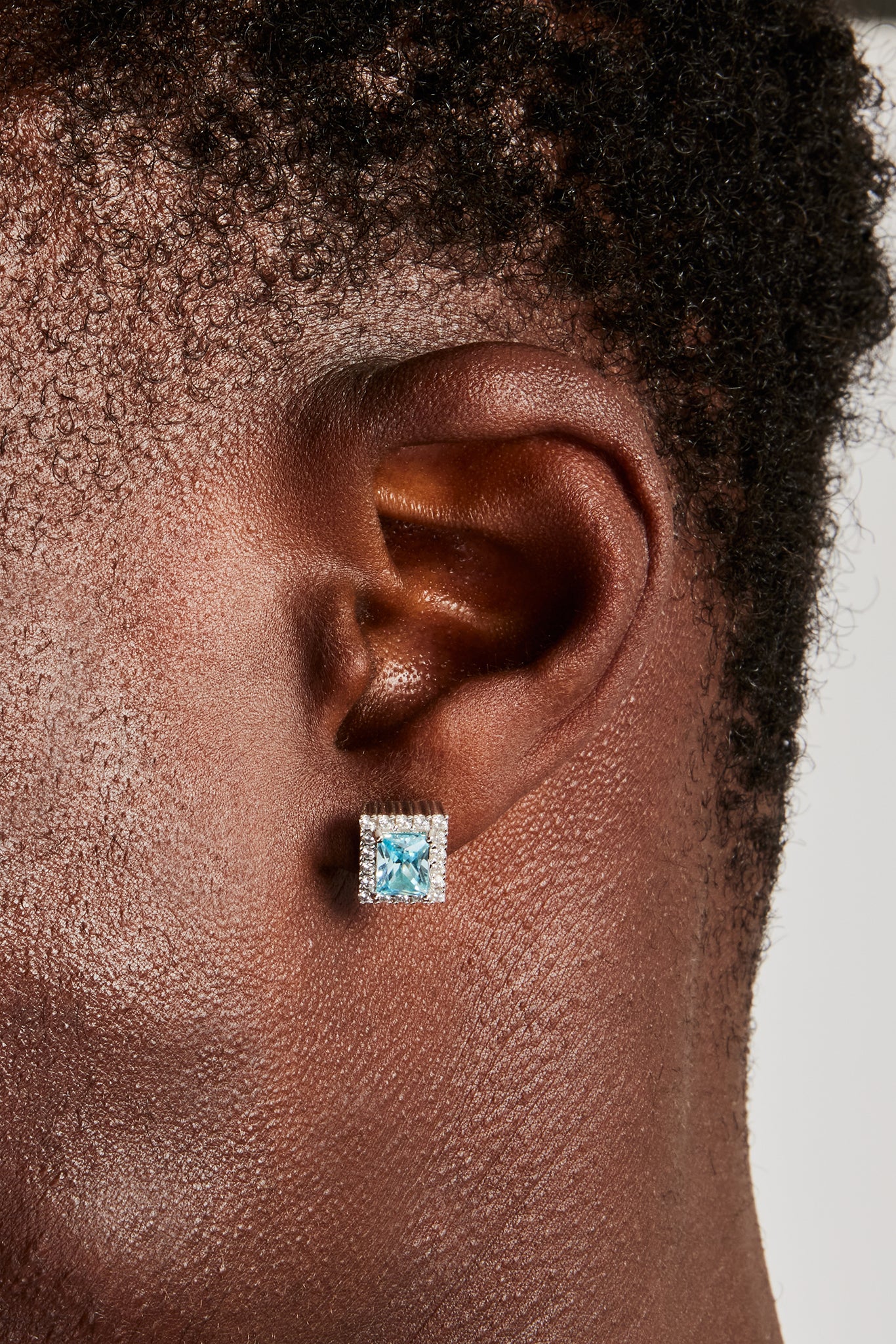 Clear & Blue CZ Cluster Square Stud Earrings - 10mm - Image 2