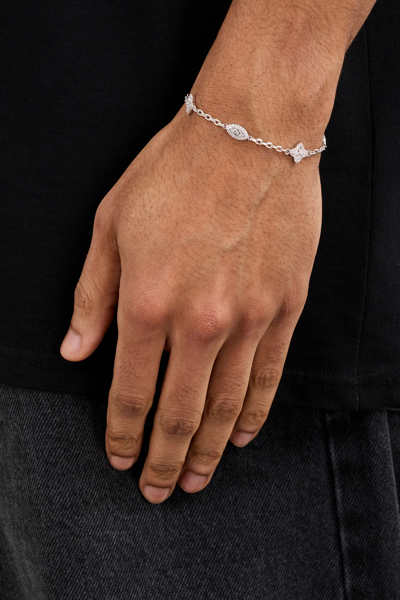 Clear CZ Baguette Motif Rolo Bracelet - 8mm - Image 2