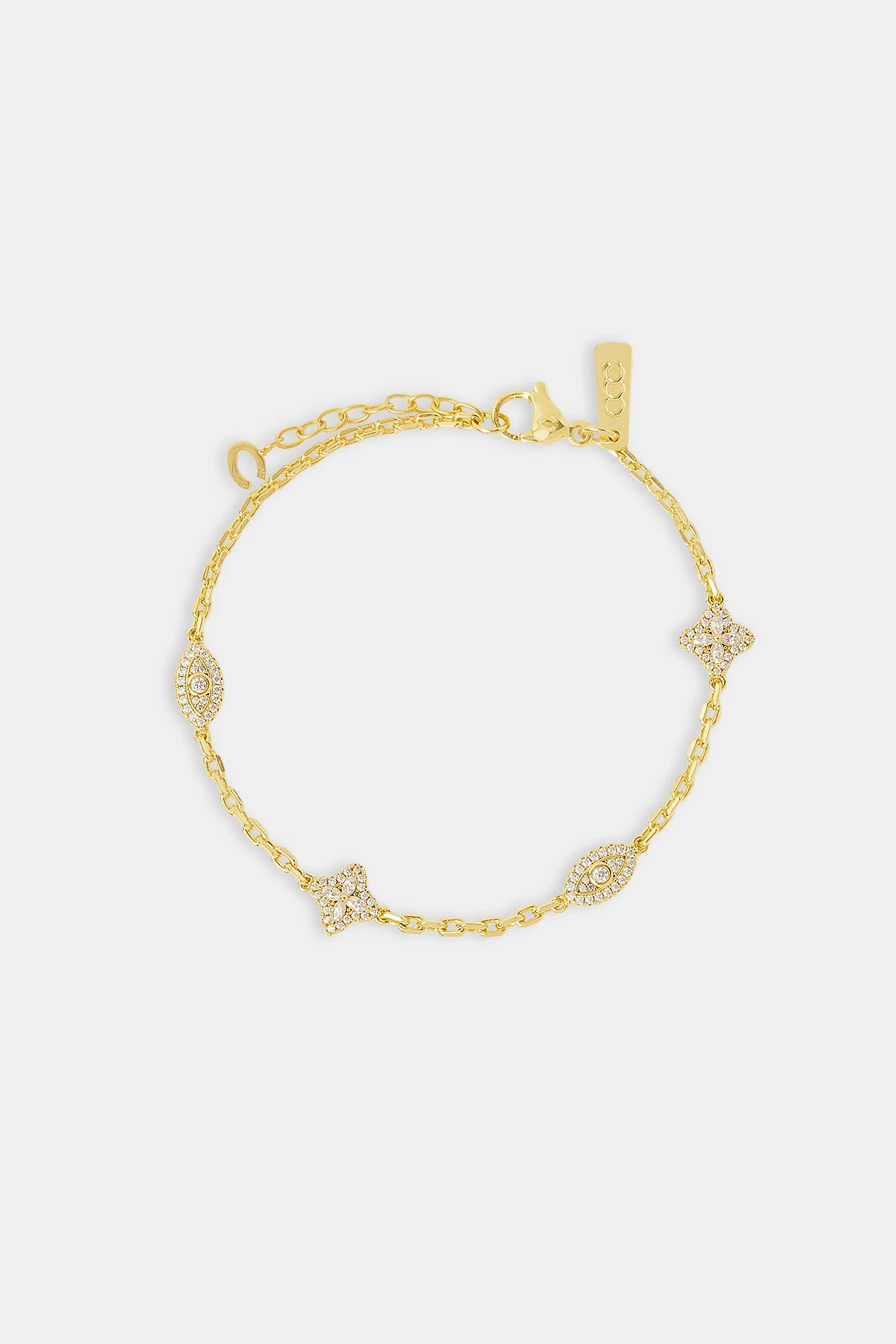 Clear CZ Baguette Motif Rolo Bracelet - 8mm - Gold - Image 2